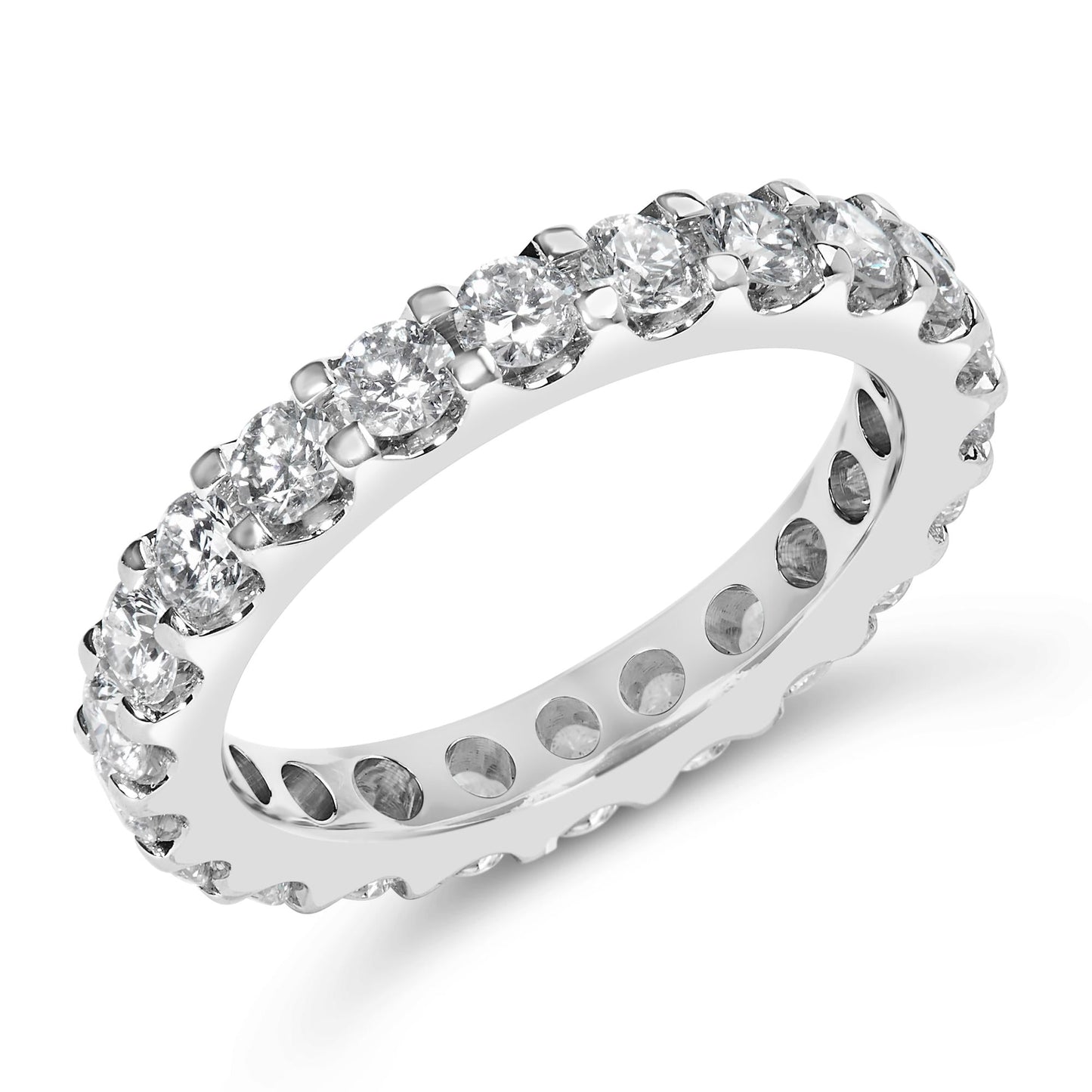 14K White Gold Shared Prong Set Round Diamond Eternity Band Ring (G-H Color, SI1-SI2 Clarity)