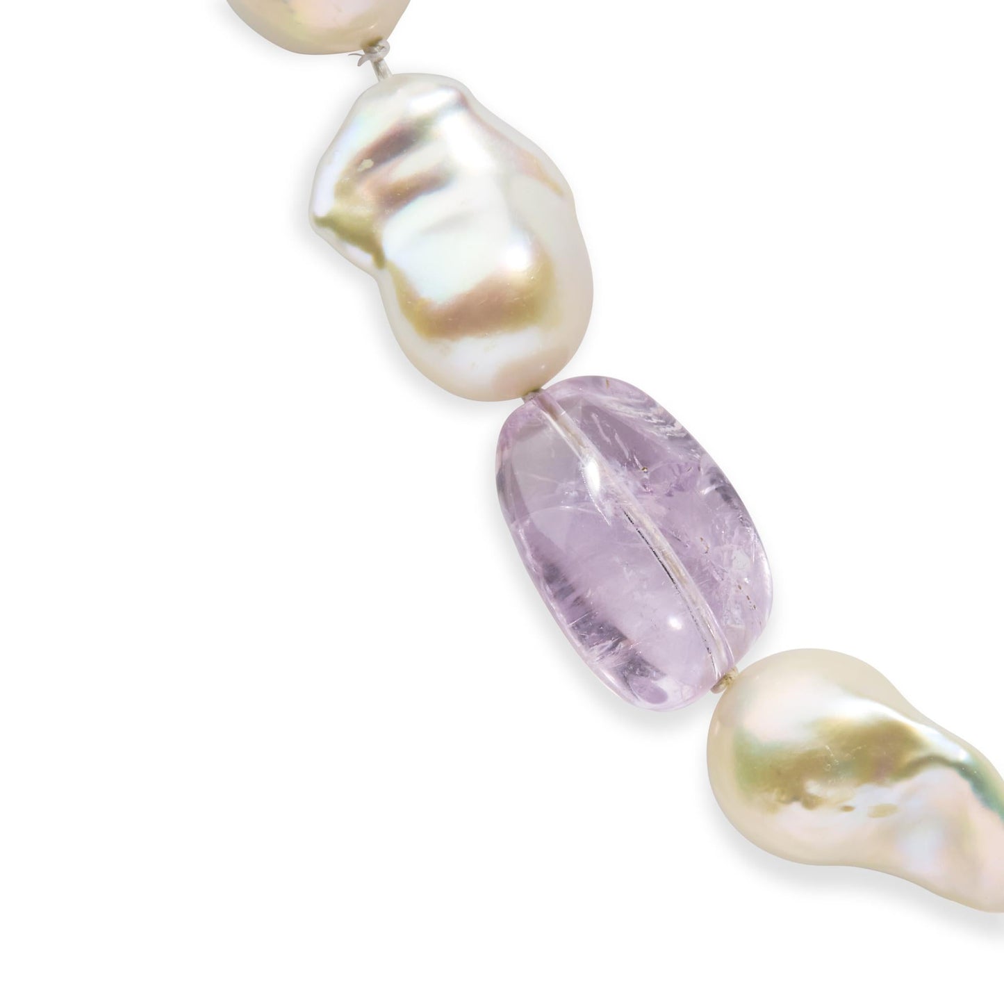 14K Yellow Citrine, Amethyst, and Baroque Pearl Strand Necklace - 18" Inches