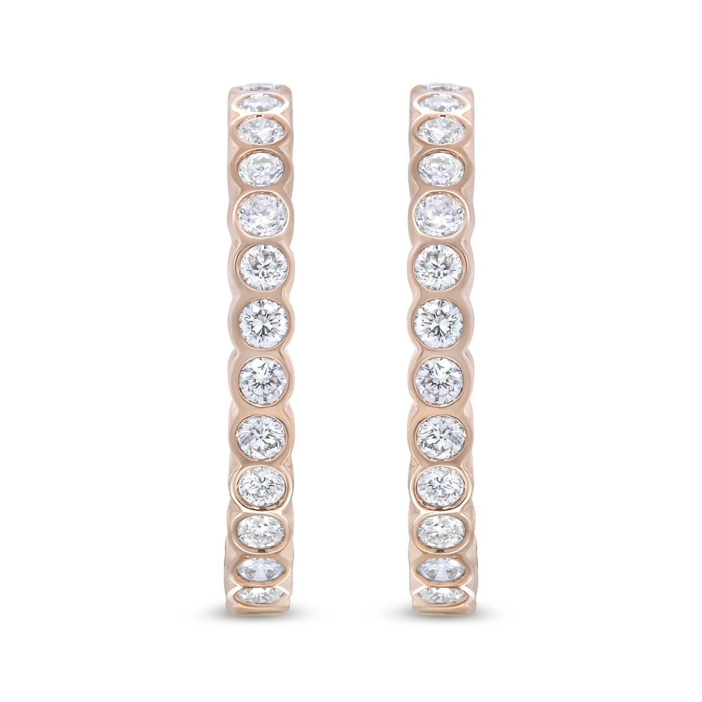 18K Rose Gold 1 Cttw Round Bezel-Set Diamond Hoop Earrings (F-G Color, VS1-VS2 Clarity)