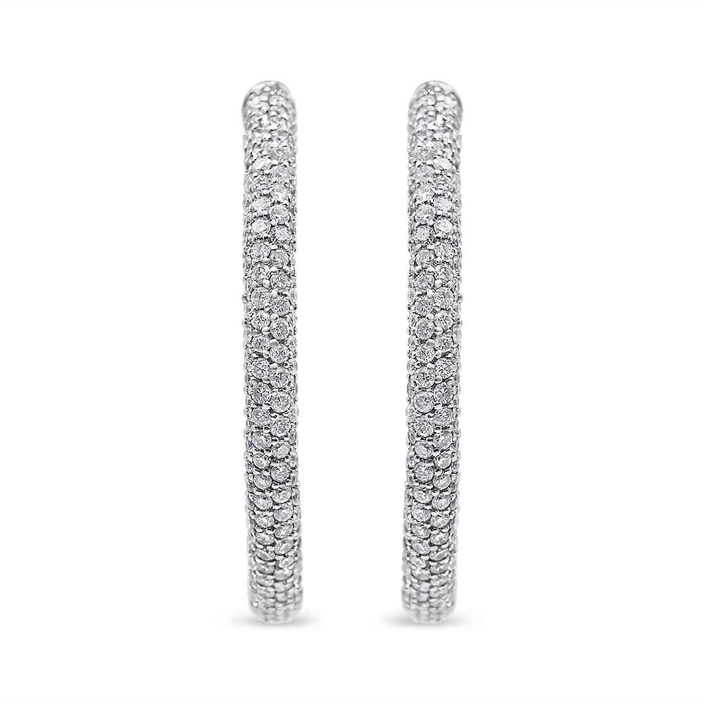 18K White Gold 2 1/3 Cttw Pave Set Diamond Semi Eternity Leverback Hoop Earrings (F-G Color, VS1-VS2 Clarity)