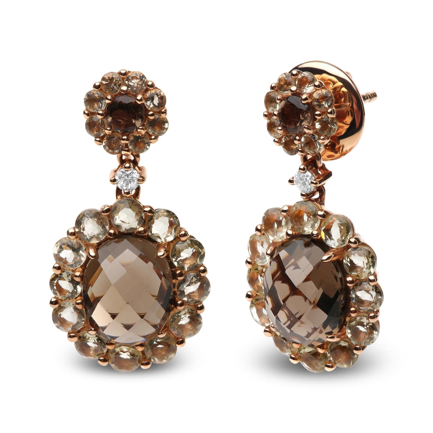 18K Rose Gold Diamond Accent and  Lemon and Oval Smoky Color Quartz Gemstone Dangle Drop Earring (G-H Color, SI1-SI2 Clarity)