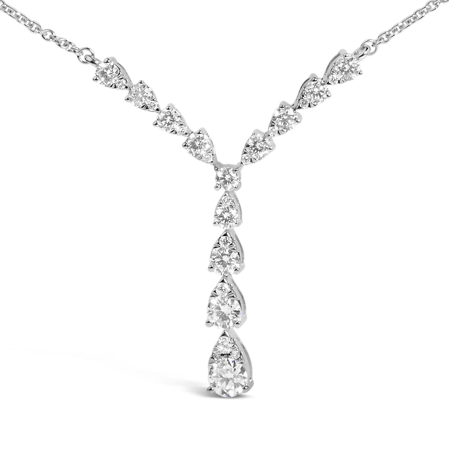 14K White Gold 7/8 Cttw Pear Style Diamond Y Necklace (H-I Color, VS2-SI1 Clarity) - 18" Inches