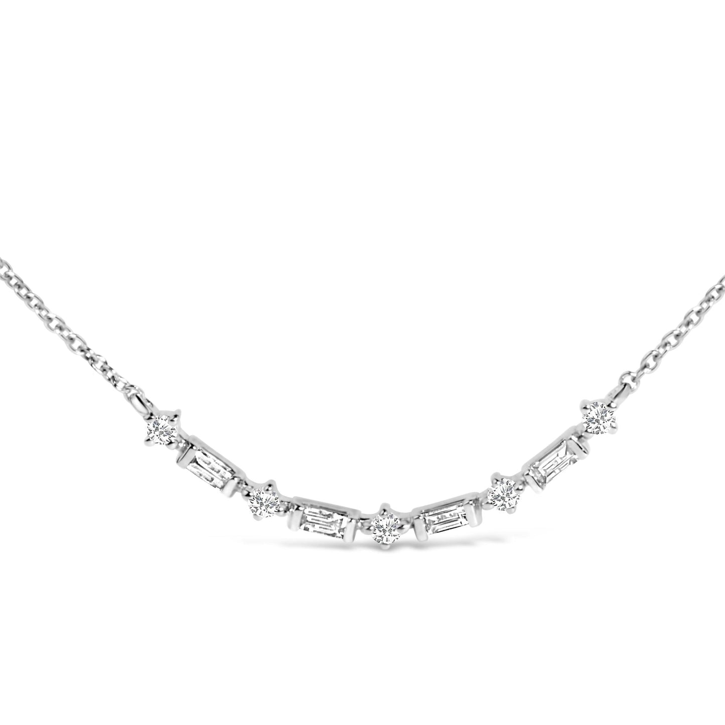 14K Gold 1/5 Cttw Diamond Mixed Shape Curve Bar Pendant Necklace (H-I Color, VS2-SI1 Clarity) - 18" Inches