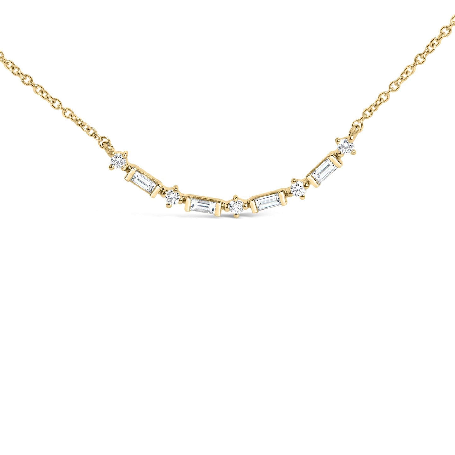 14K Gold 1/5 Cttw Diamond Mixed Shape Curve Bar Pendant Necklace (H-I Color, VS2-SI1 Clarity) - 18" Inches