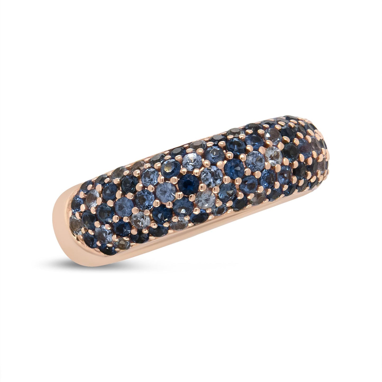 18K Rose Gold Multi Row Blue Sapphire Domed Top Band Ring