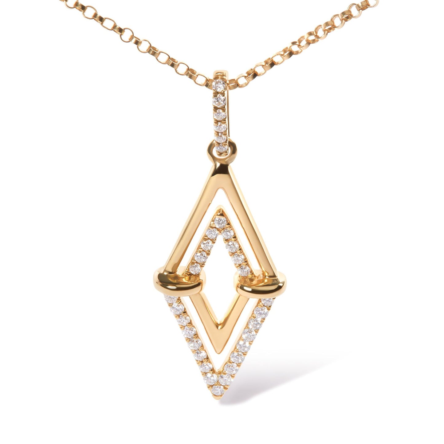 14K Yellow Gold 1/4 Cttw Diamond Double Triangle Geometric 18" Pendant Necklace (G-H Color, SI1-SI2 Clarity)