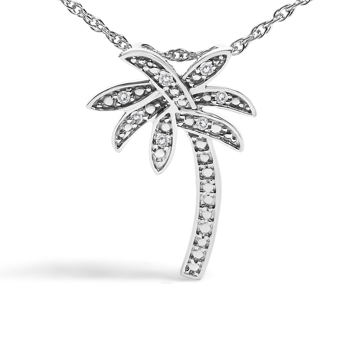 .925 Sterling Silver Diamond Accent Palm Tree Pendant Necklace (J-K Color, I2-I3 Clarity) - 18" Inches