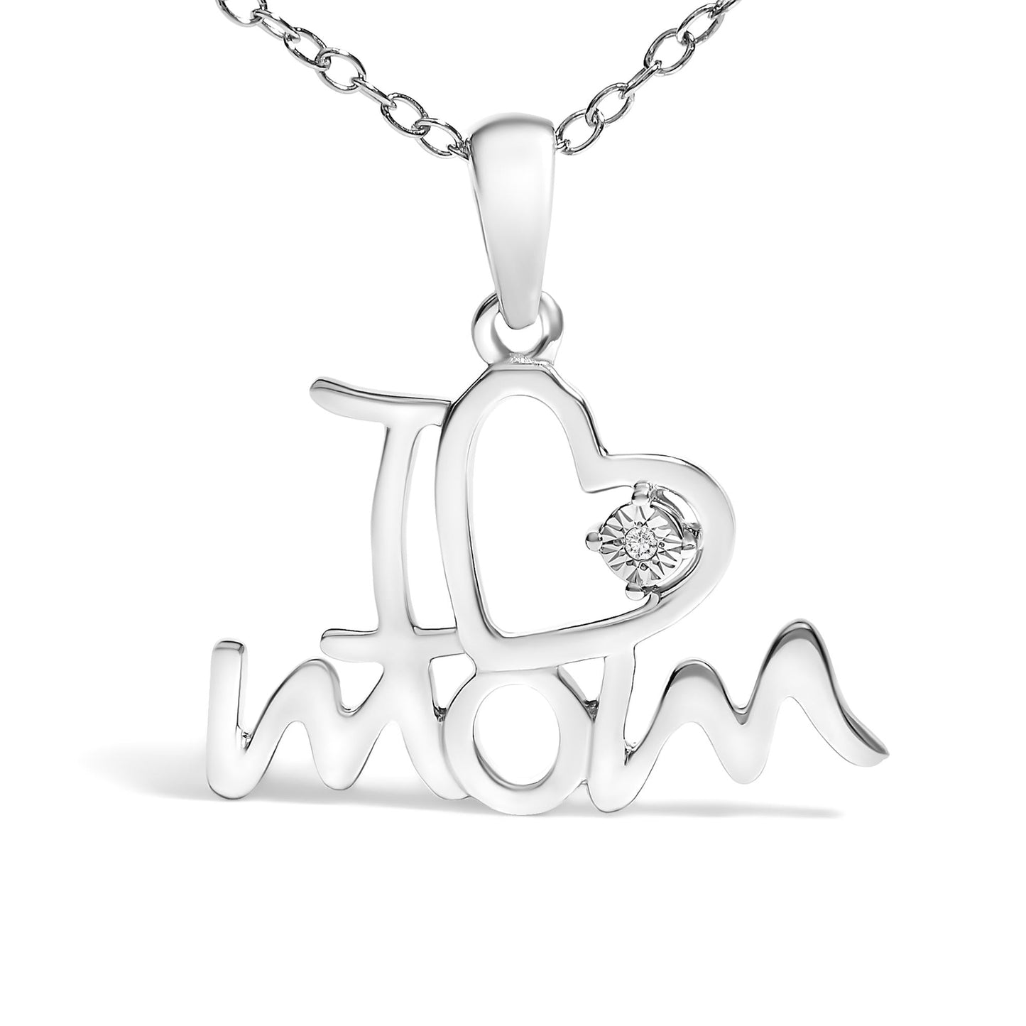 .925 Sterling Silver Diamond Accent "I Love Mom" Heart Pendant Necklace (J-K Color, I2-I3 Clarity) - 18" Inches