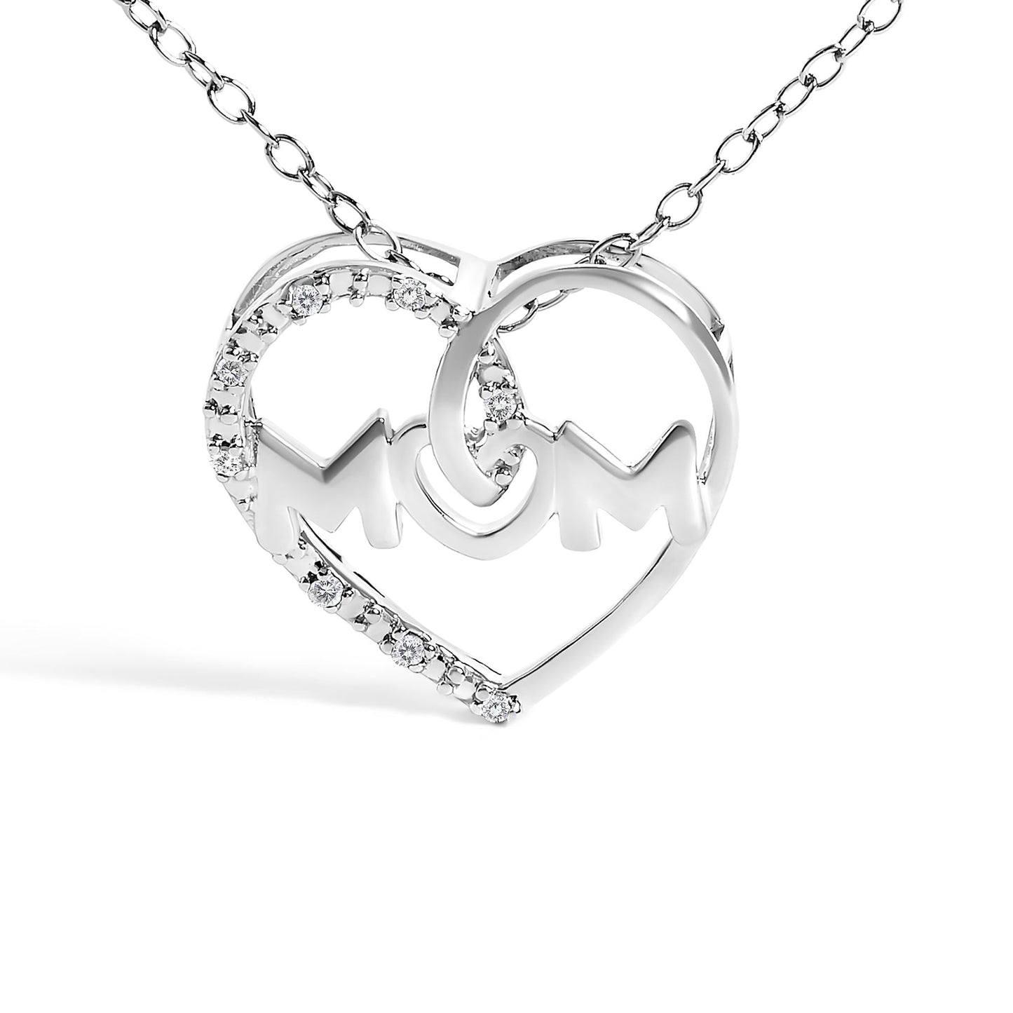 .925 Sterling Silver Diamond Accent MOM Heart Pendant Necklace (J-K Color, I2-I3 Clarity) - 18" Inches