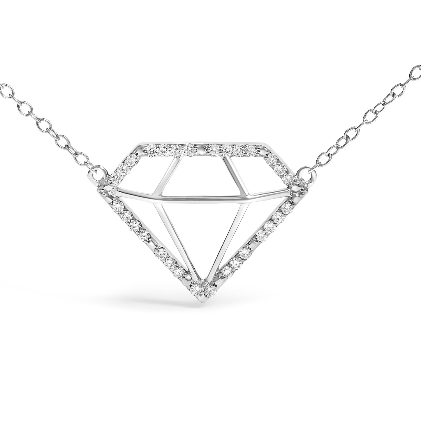 .925 Sterling Silver 1/7 Cttw Lab Grown Diamond Diamond Shaped Pendant Necklace - Size 18 Inches