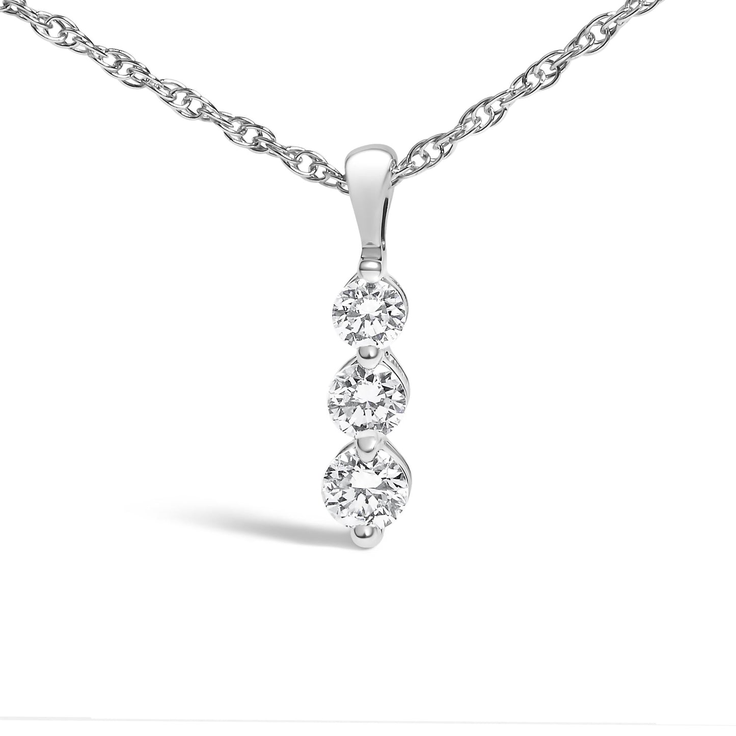 .925 Sterling Silver 1/7 Cttw Lab Grown Diamond Three Stone Diamond Pendant Necklace - 18" Inches