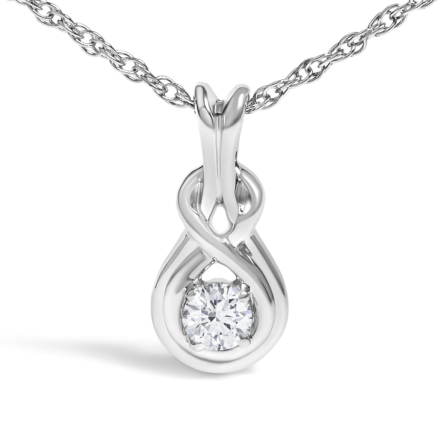 .925 Sterling Silver 1/10 Cttw Lab Grown Diamond Love Knot Solitaire Pendant Necklace - Size 18 Inches