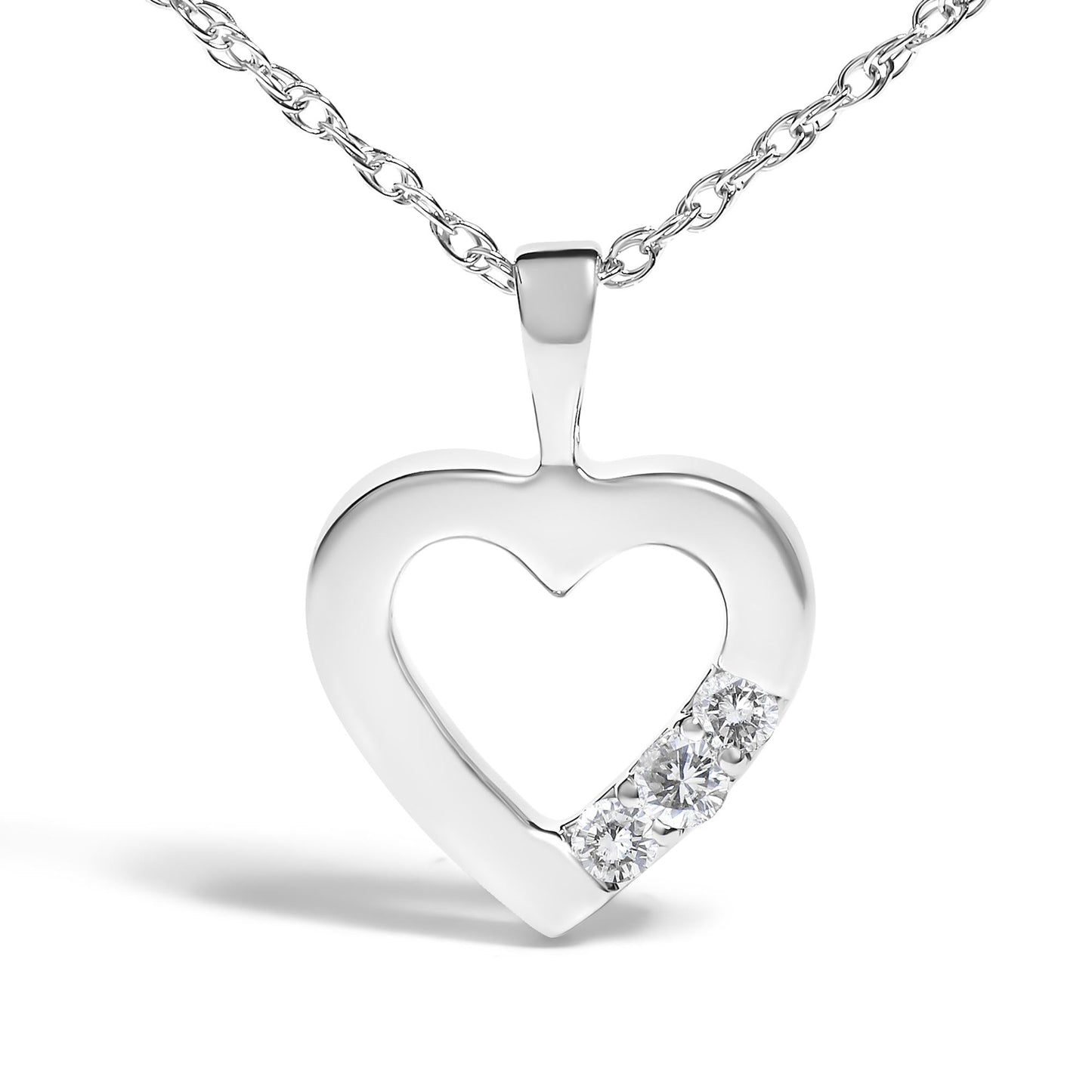 .925 Sterling Silver Lab Grown Diamond 1/4 Cttw Three Stone Heart Pendant Necklace - 18" Inches