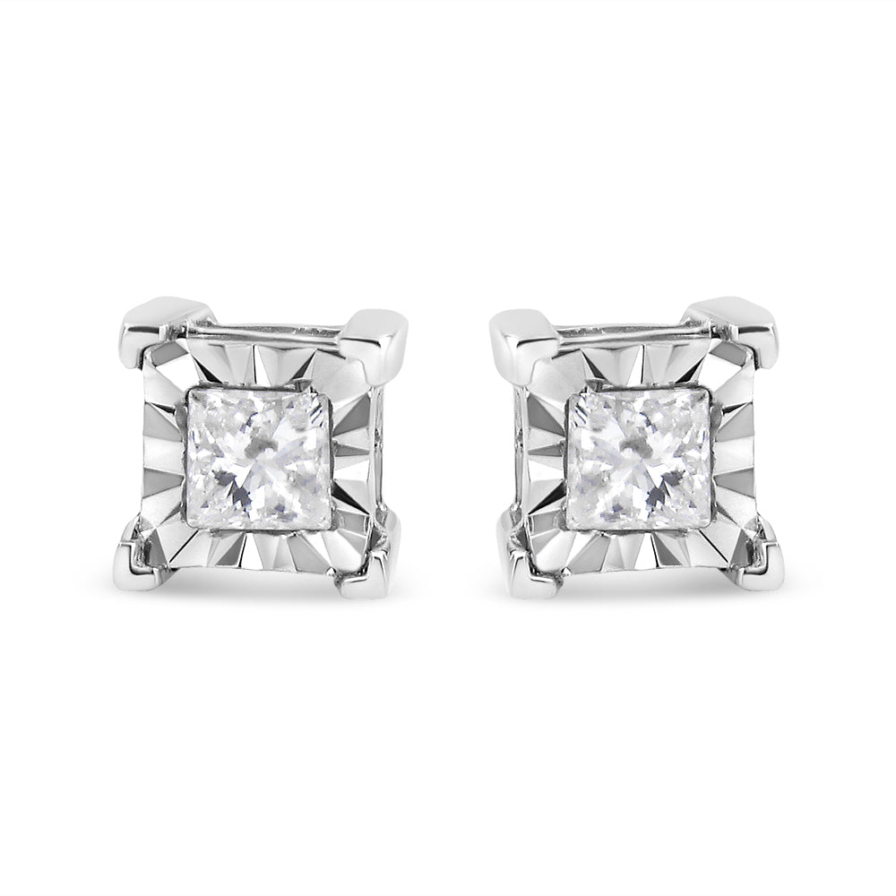 .925 Sterling Silver 1/2 Cttw Miracle Set Princess-cut Diamond Solitaire Stud Earrings (H-I Color, I3 Clarity)