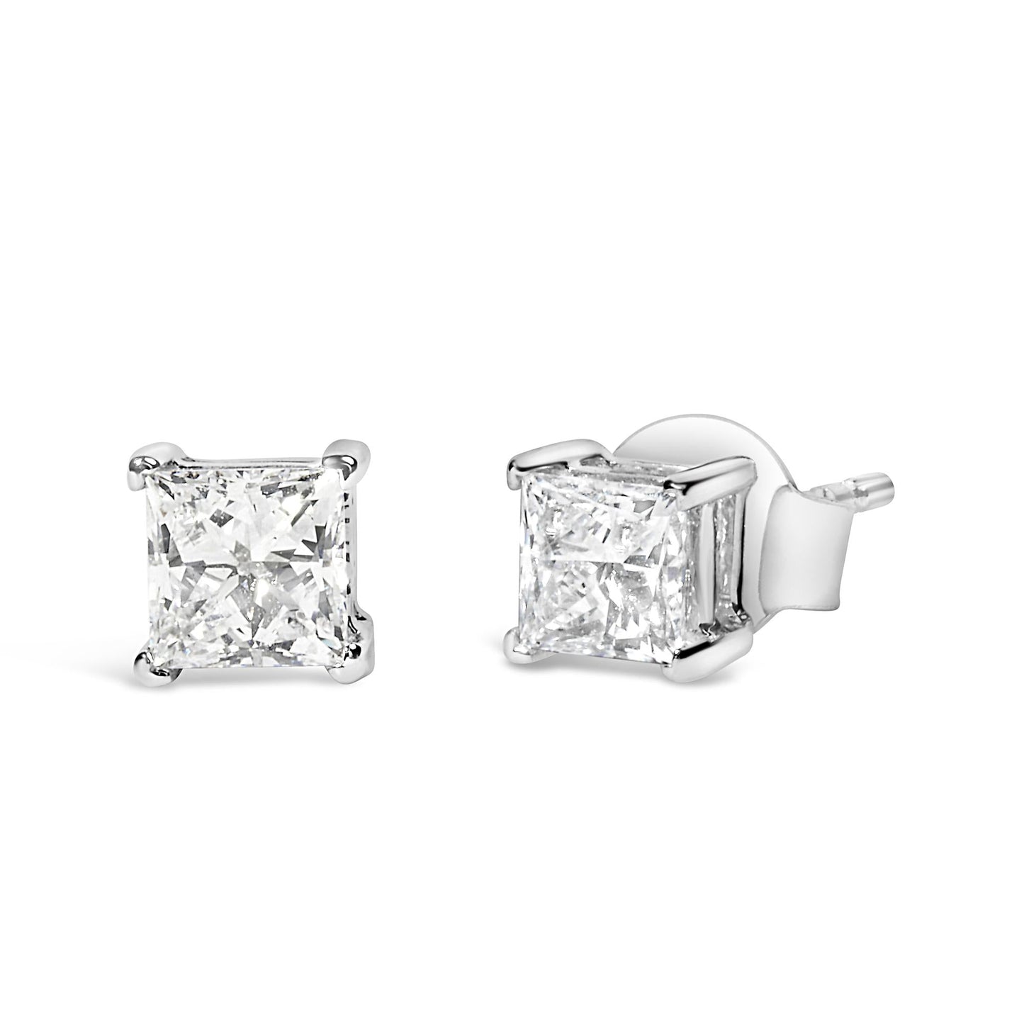 14K White Gold 3/8 Cttw Lab Grown Princess-Cut Diamond 4-Prong Solitaire Stud Earrings (VS1-VS2 Clarity, F-G Color)