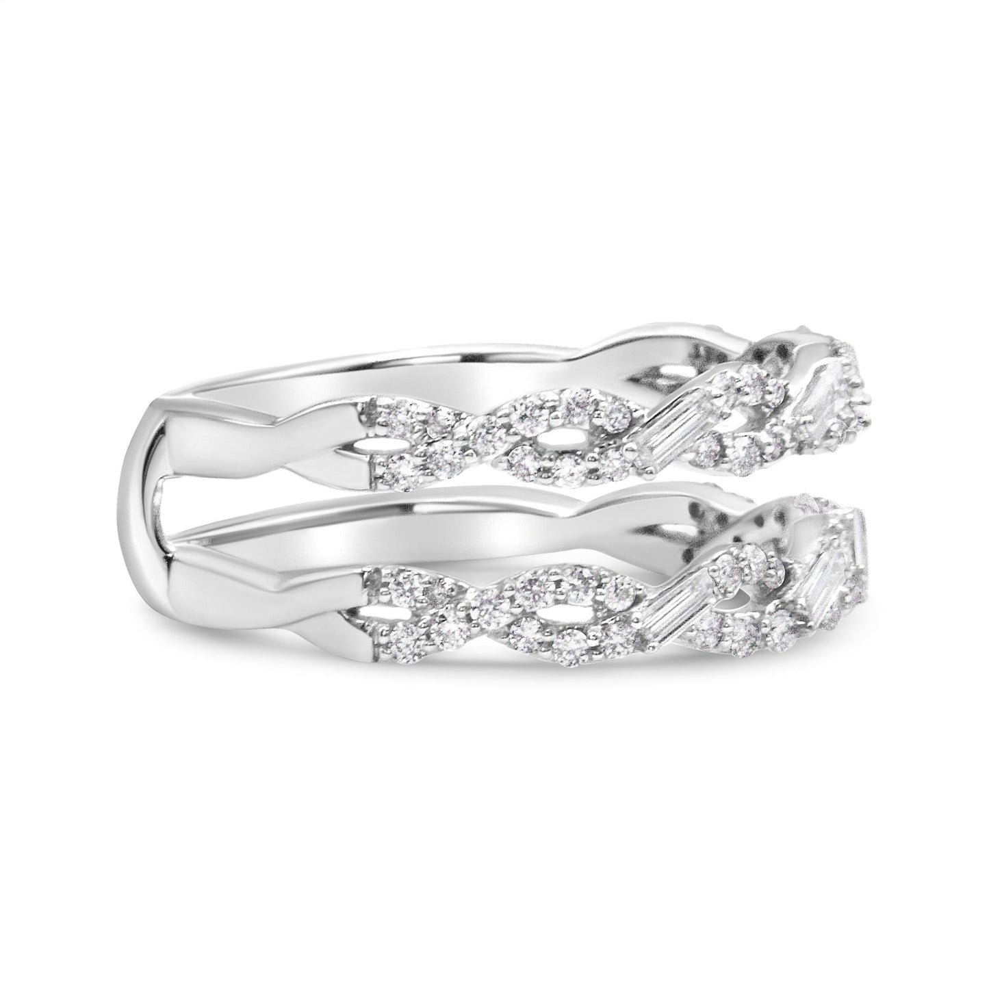 14K White Gold 1/2 Cttw Round & Baguette Diamond Enhancer Wrap Ring Guard Enhancer ( I-J Color, I1-I2 Clarity)