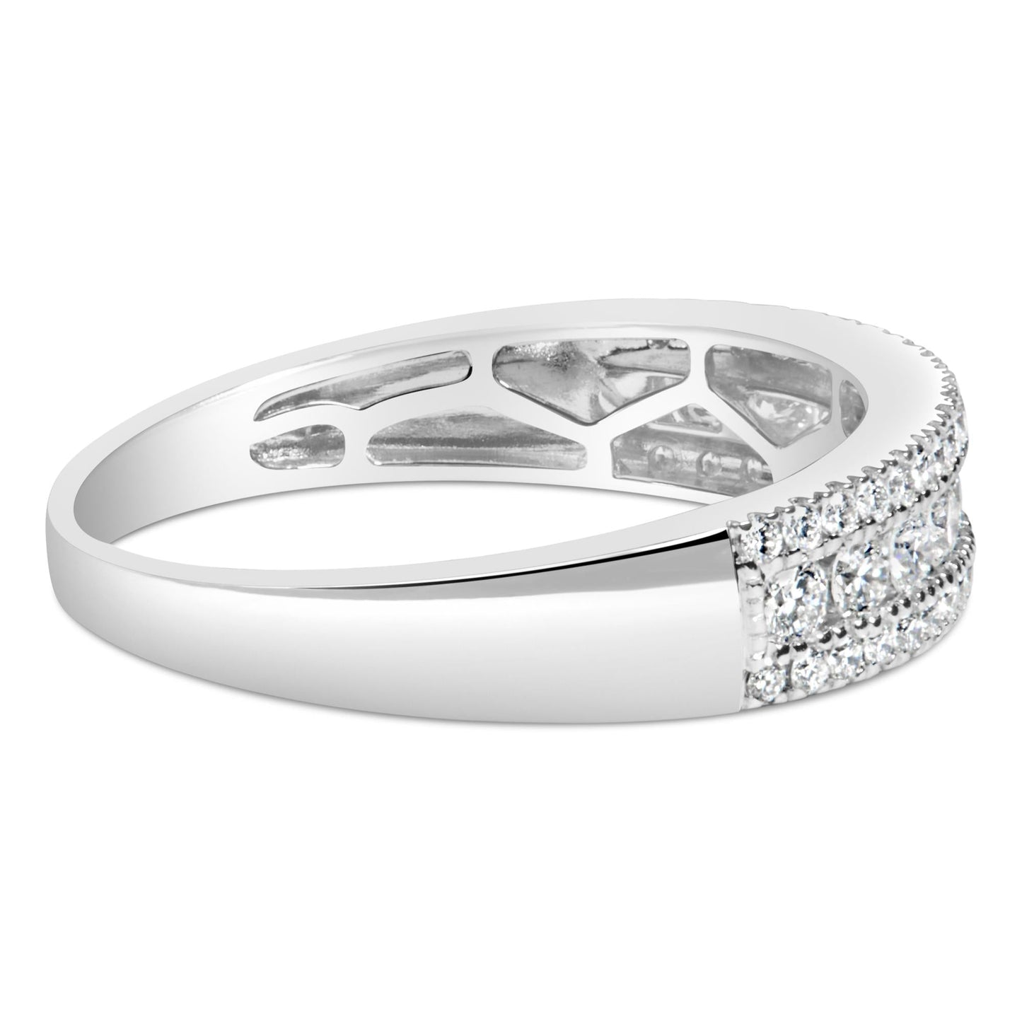 14K White Gold 1/2 Cttw Diamond 3 Row Diamond Band Ring (H-I Color, VS2-SI1 Clarity)