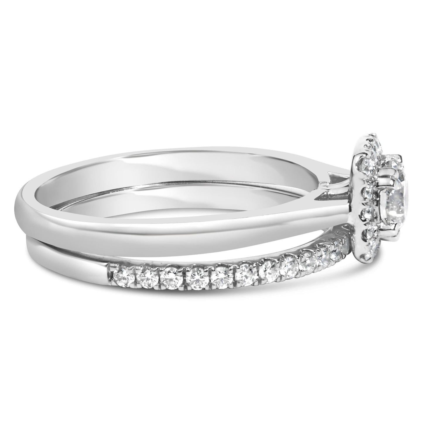 .950 Platinum 3/4 Cttw Diamond Solitaire and Halo Fused Bridal Set Ring (H-I Color, VS2-SI1 Clarity)