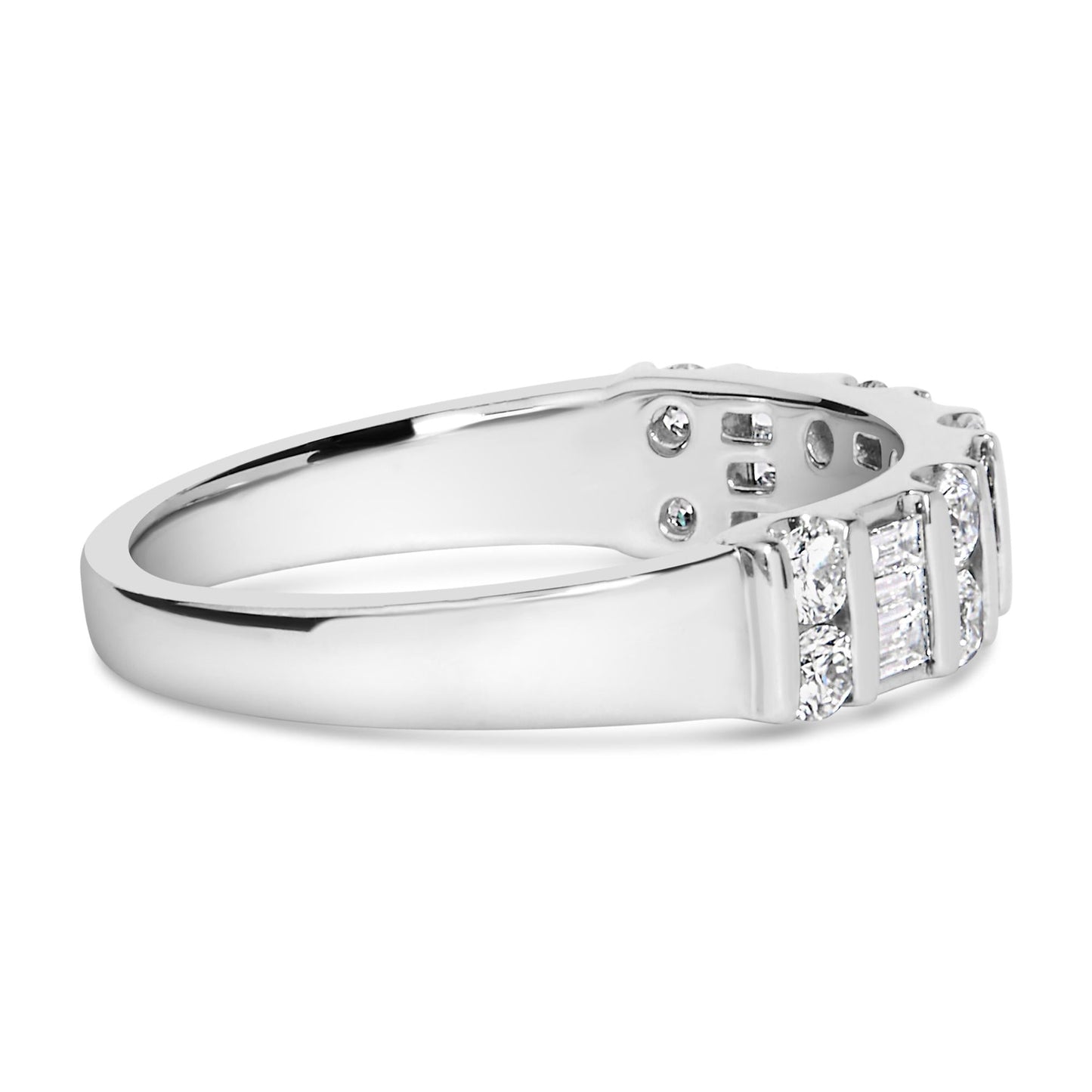 .950 Platinum 3/4 Cttw Alternating Round and Baguette Diamond Band Ring (H-I Color, VS2-SI1 Clarity)