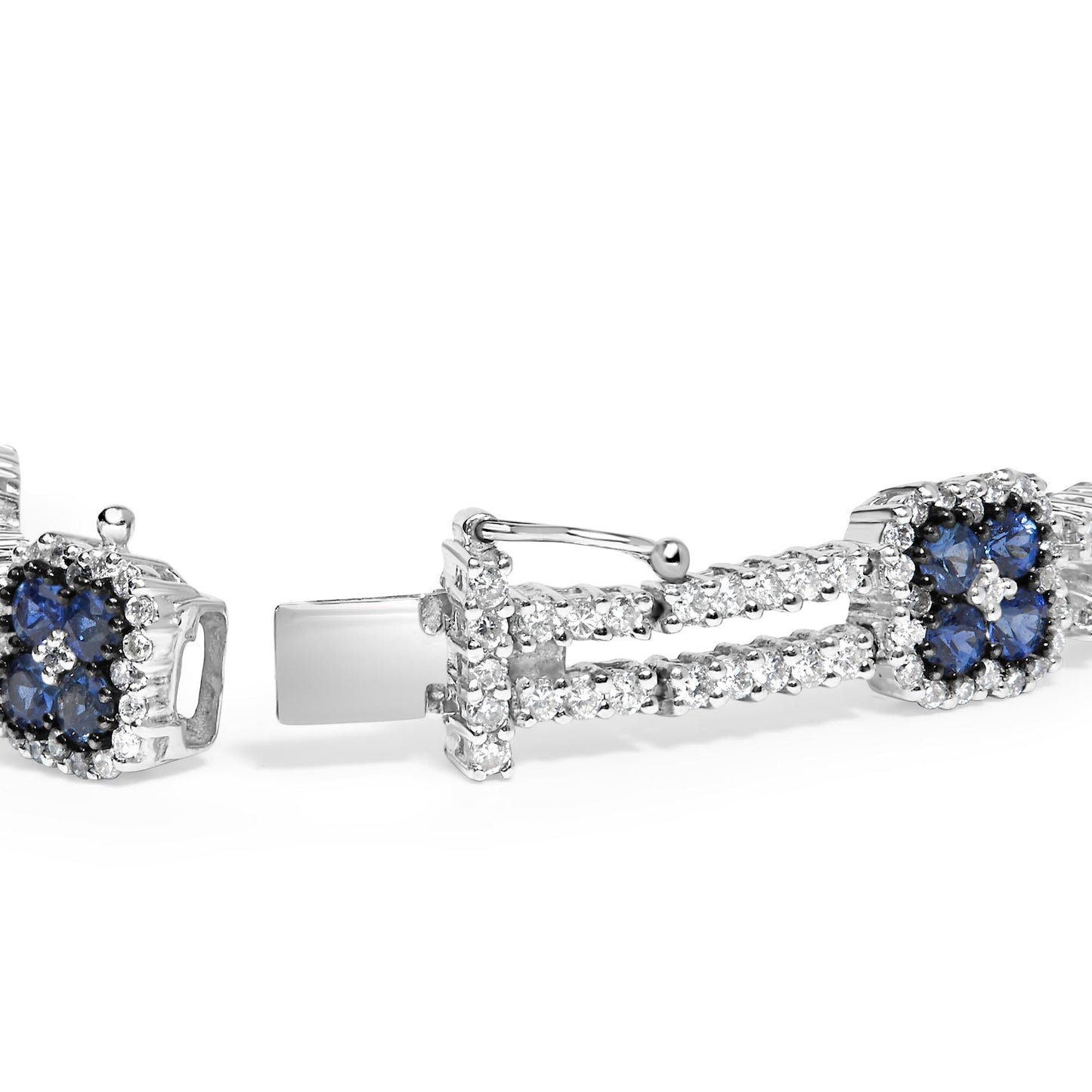 18K White Gold 2 3/4 Cttw Diamond and 3x3MM Sapphire Double Row Link Bracelet (G-H Color, VS1-VS2 Clarity) - 7" Inches