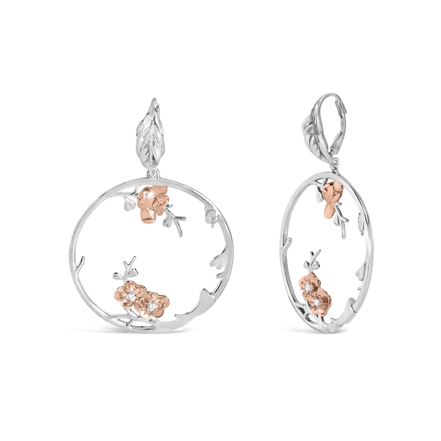 Rose Gold Plated .925 Sterling Silver 1/10 Cttw Diamond Floral Hoop Earrings (I-J Color, SI1-SI2 Clarity)