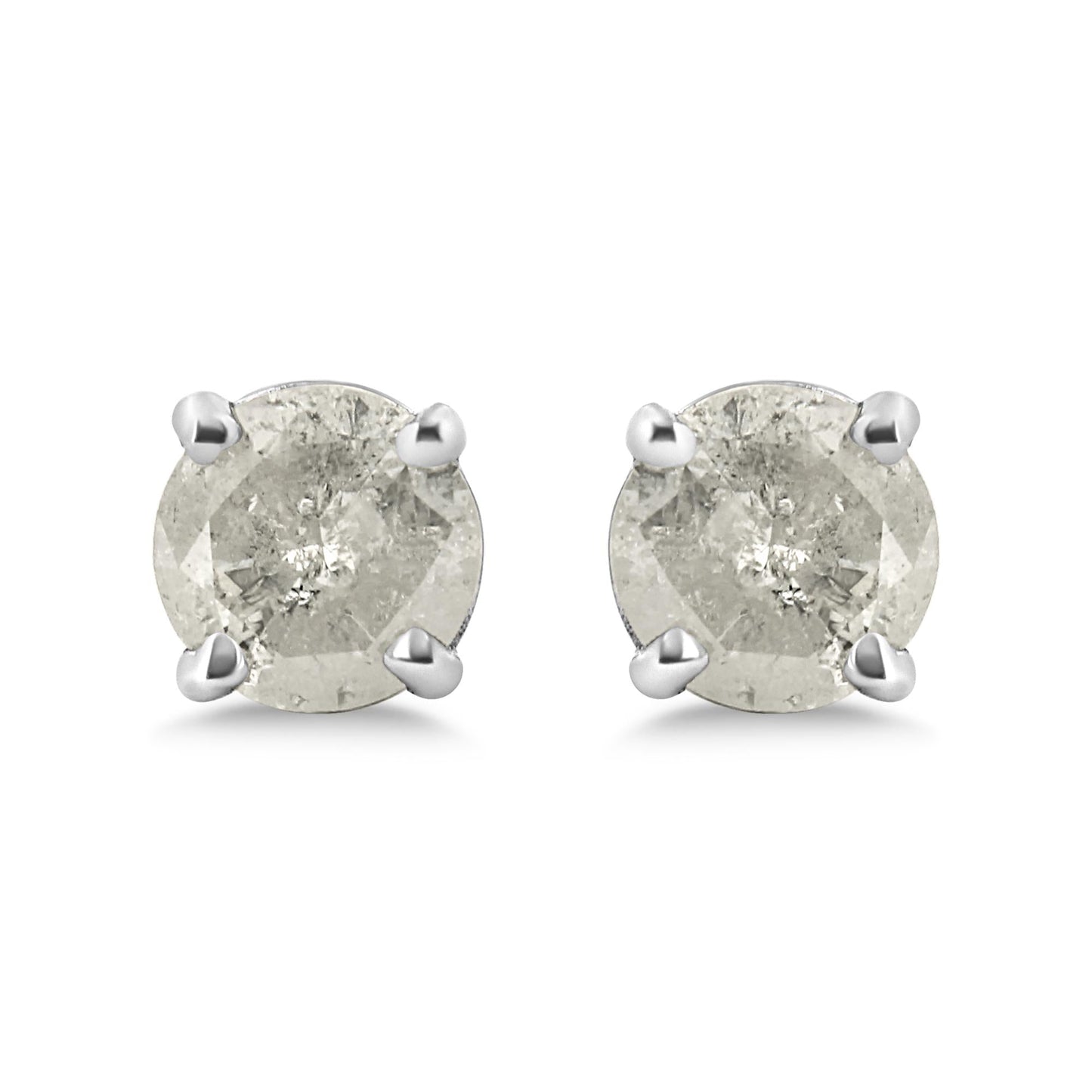 .925 Sterling Silver 4-Prong Round-cut "Salt and Pepper" Diamond Classic Stud Earrings (I-J Color, I3 Clarity)