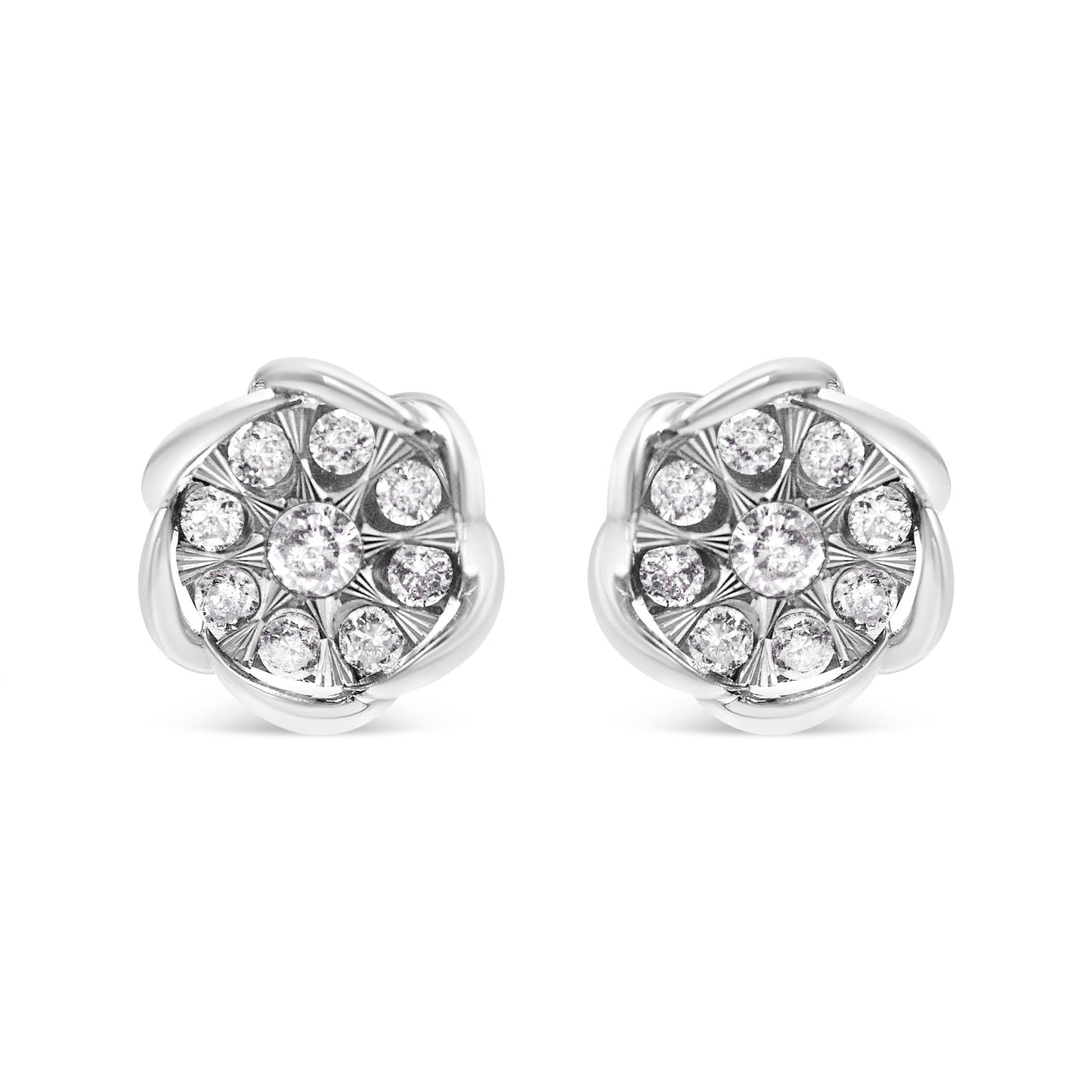 10K White Gold 1/2 Cttw Diamond Floral Cluster Swirl Stud Earrings (H-I Color, I1-I2 Clarity)