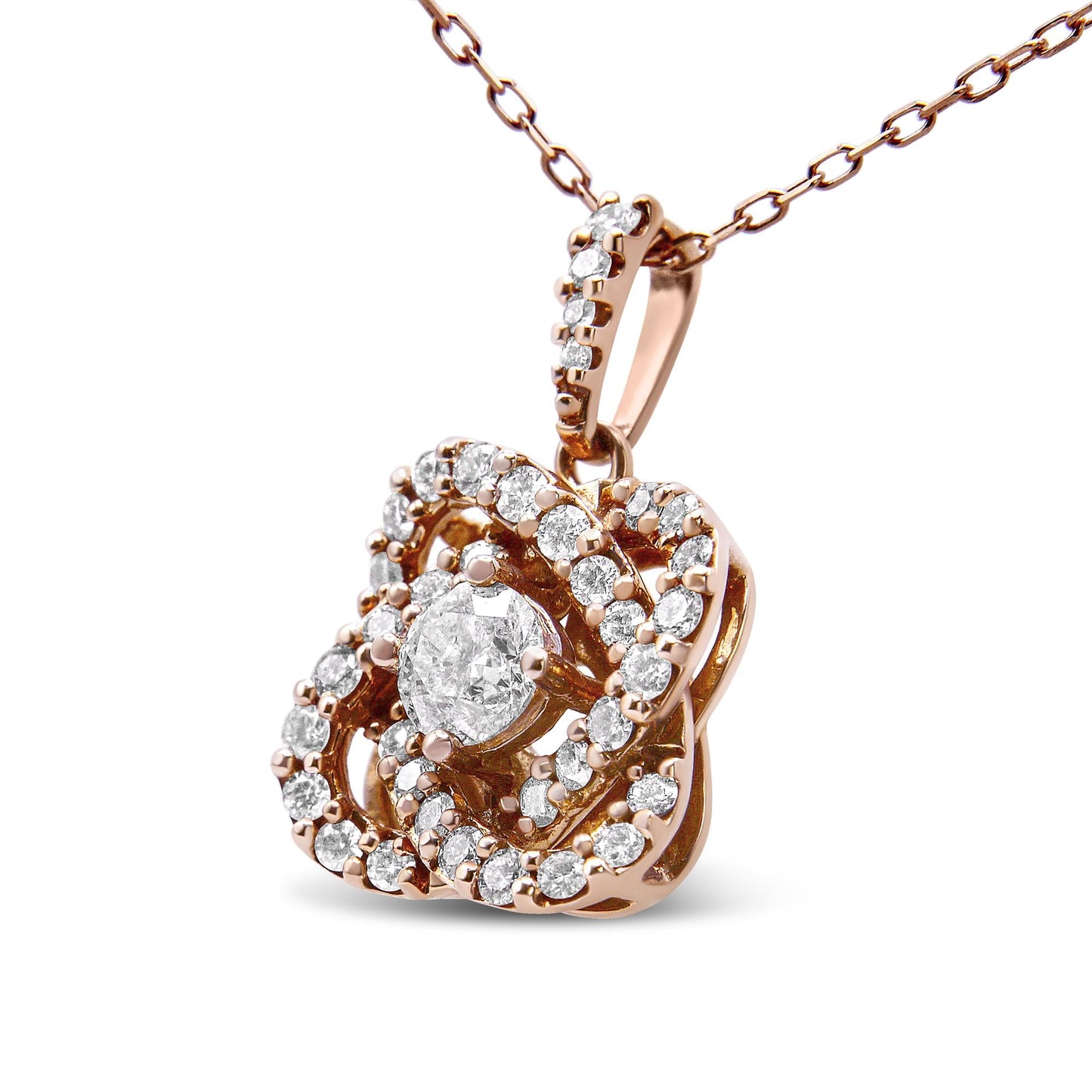 14K Rose Gold 1.00 Cttw Diamond Criss Cross Infinite Swirl "18" Pendant Necklace (H-I Color, SI2-I1 Clarity)