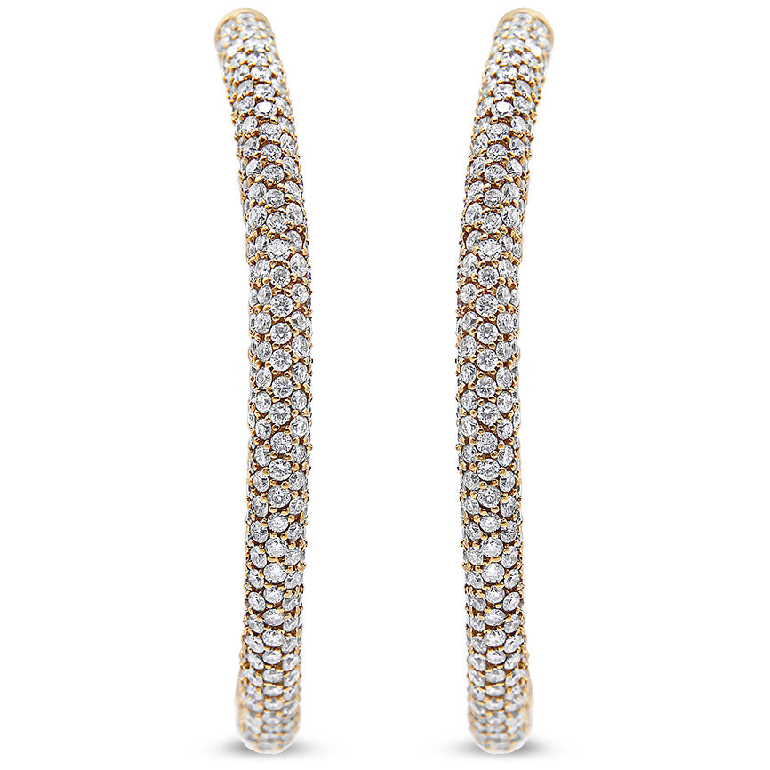 18K Rose Gold 6.90 Cttw Pave Set Diamond Inside Out Eternity Hoop Earrings (F-G Color, VS1-VS2 Clarity)