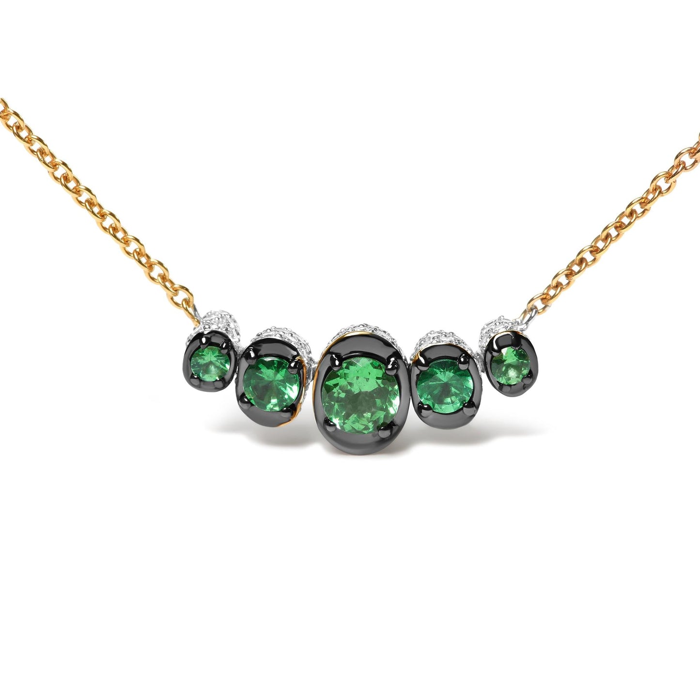 18K Rose Gold 3/4 Cttw Pave Diamonds and Graduated Green Tsavorite Gemstone Curved Bar Choker Necklace (G-H Color, SI1-SI2 Clarity) - Adjustable up to 14" - 16.5"