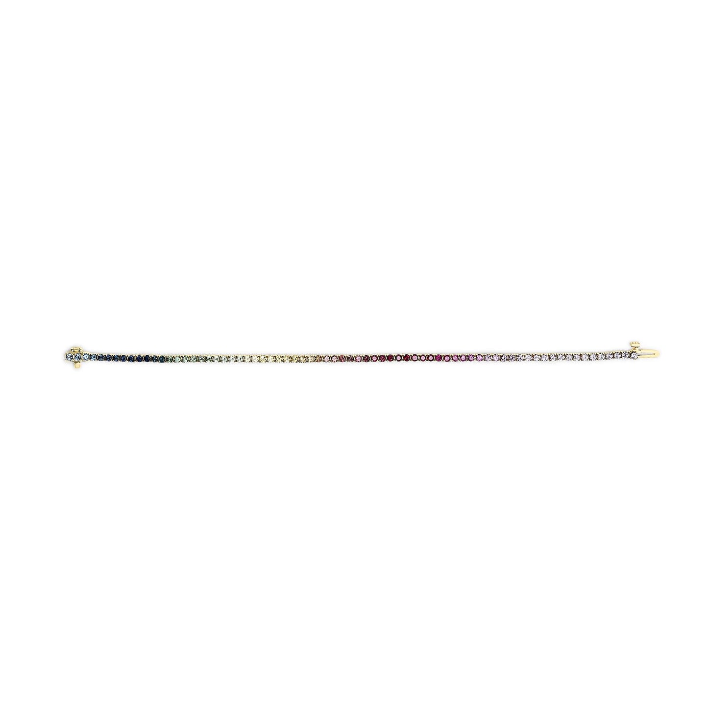 14K Yellow Gold Natural Rainbow Gemstone Sapphire and Tsavorite Tennis Bracelet - 7" Inches