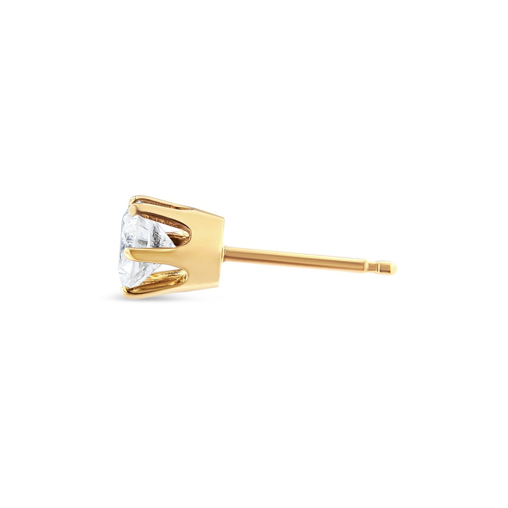 14K Yellow Gold Diamond Solitaire 6-Prong Single Solitaire Stud Earring (3/8 cttw, I-J Color, I2-I3 Clarity)