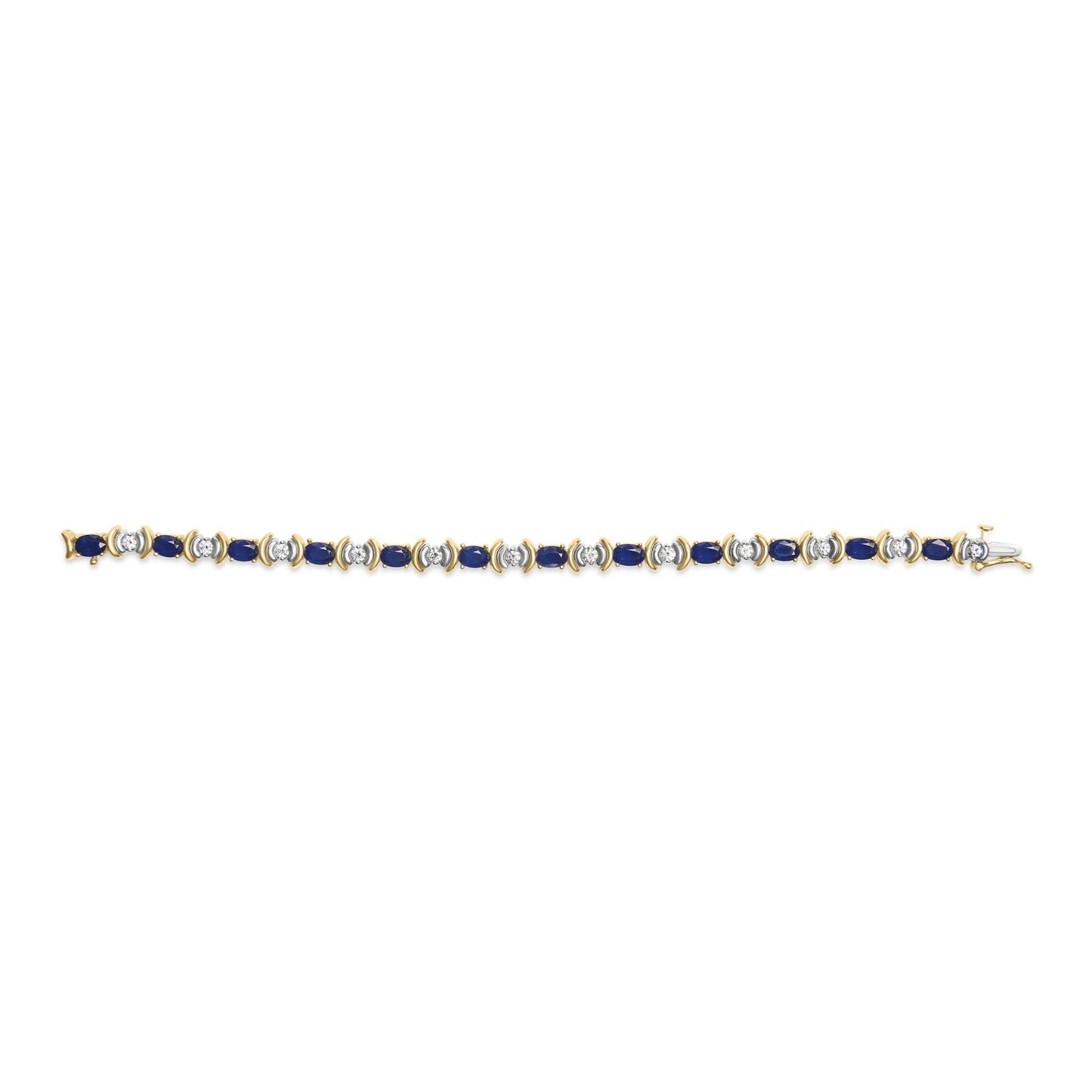 14K Yellow Gold 1.00 Cttw Alternating  Diamond and 6 1/2 Cttw Oval Blue Sapphire Link Bracelet (H-I Color, SI1-SI2 Clarity) - 7" Inches