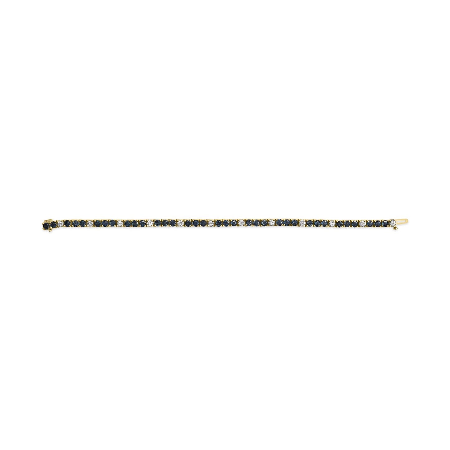 18K Yellow Gold Alternating 1 1/5 Cttw Diamond and 3X3 MM Blue Sapphire Tennis Bracelet (G-H Color, VS1-VS2 Clarity) - 7" Inches