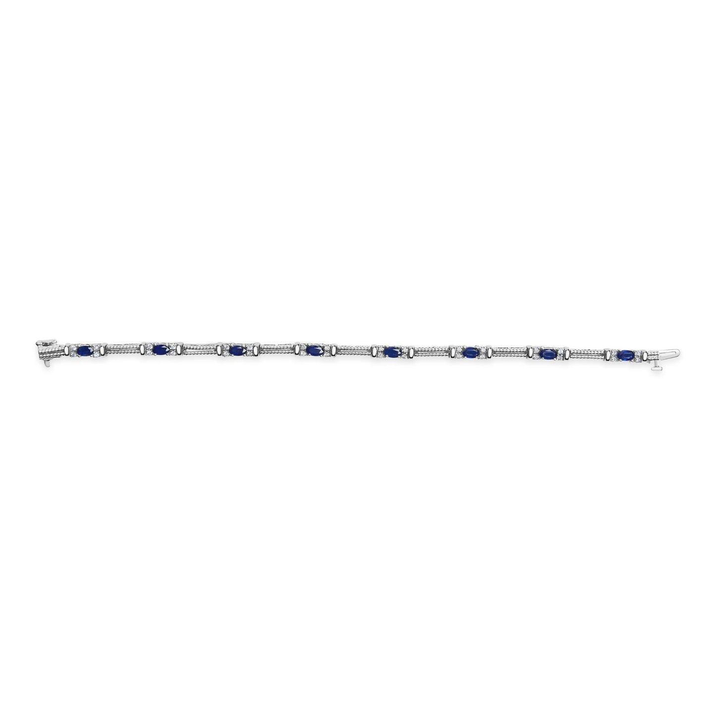 14K White Gold 1/2 Cttw Diamond & Oval Blue Sapphire Braided Link Bracelet (G-H Color, VS1-VS2 Clarity) - 7" Inches