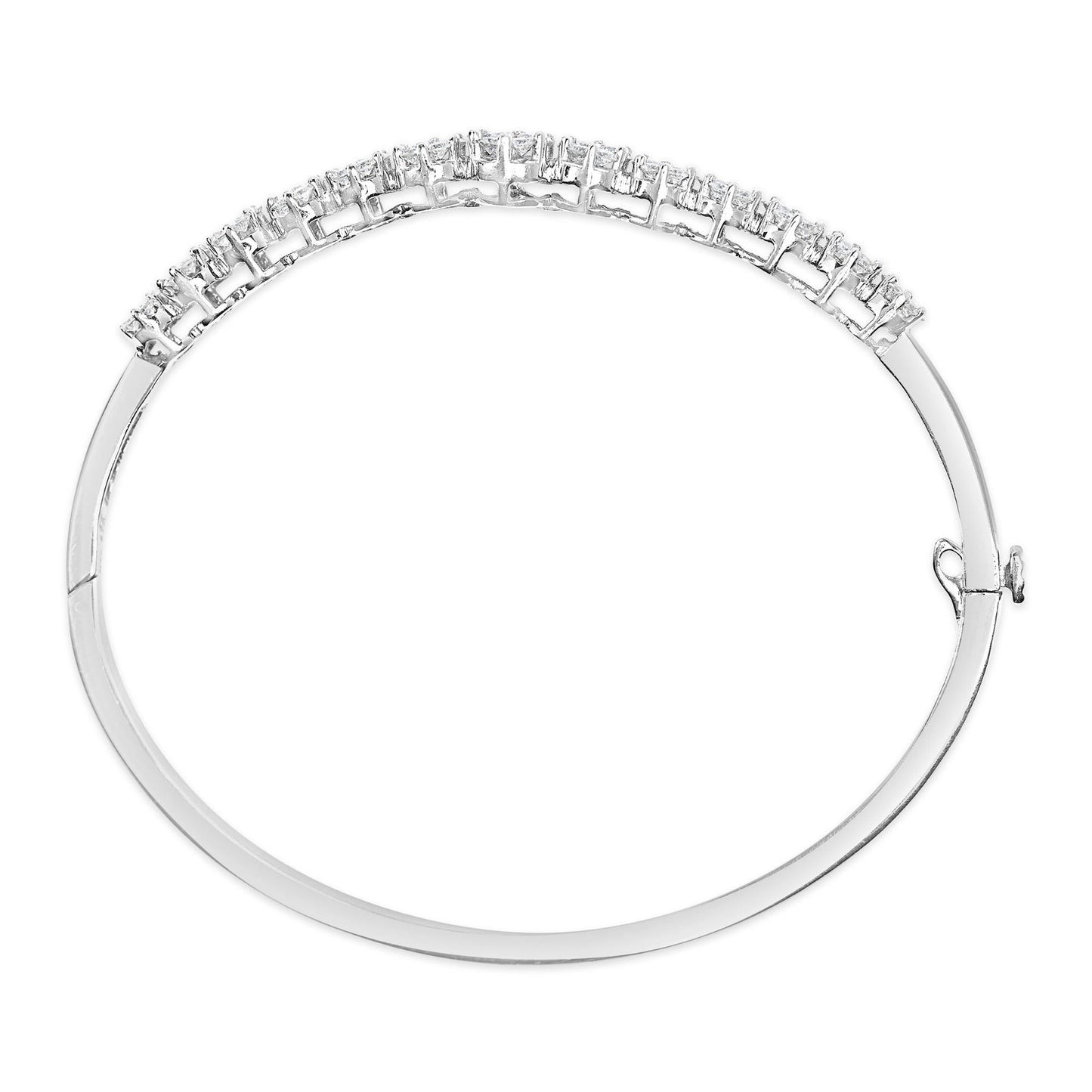 14K White Gold 2 5/8 Cttw Round Diamond 7 Stone Floral Cluster Link Bangle Bracelet (H-I Color, SI1-SI2 Clarity) - Fits Wrists up to 7.25" Inches