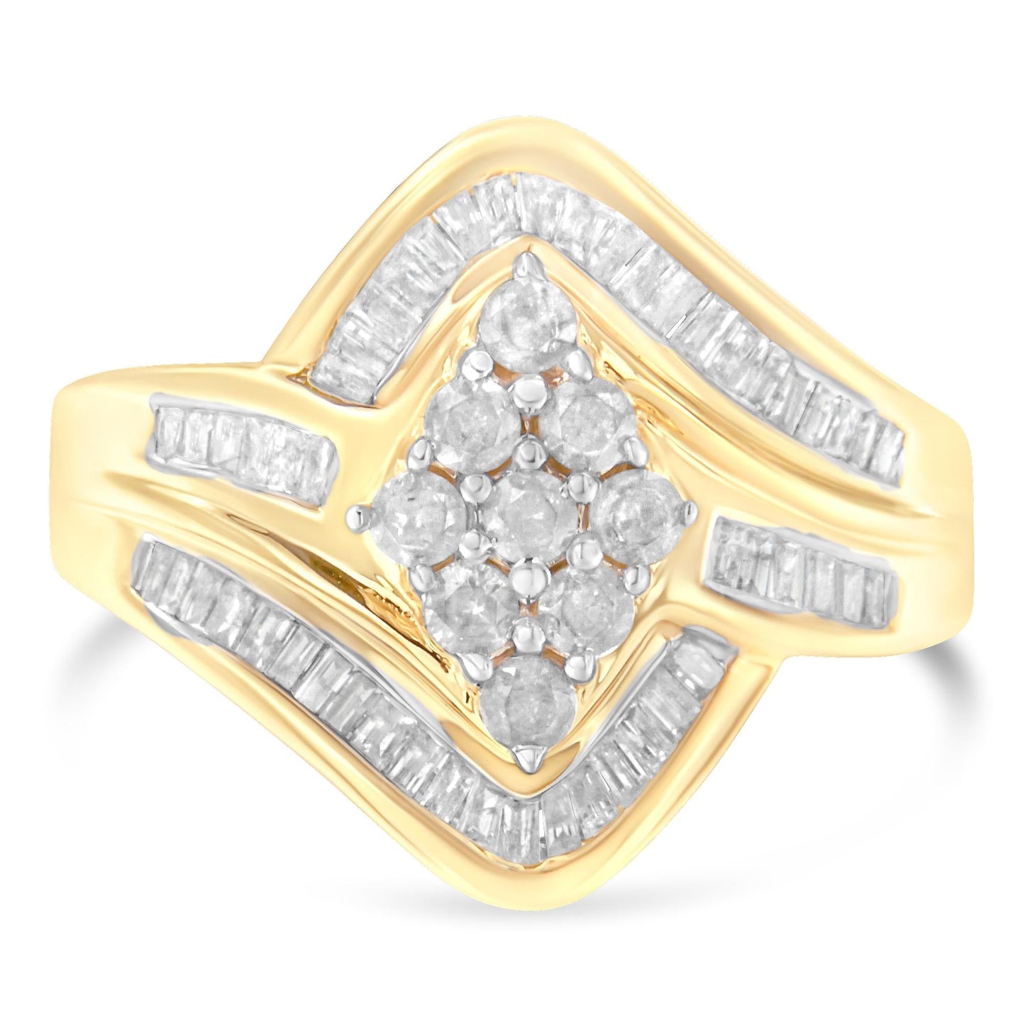 10K Yellow Gold Diamond Bypass Cluster Ring (1 Cttw, I-J Color, I2-I3 Clarity)