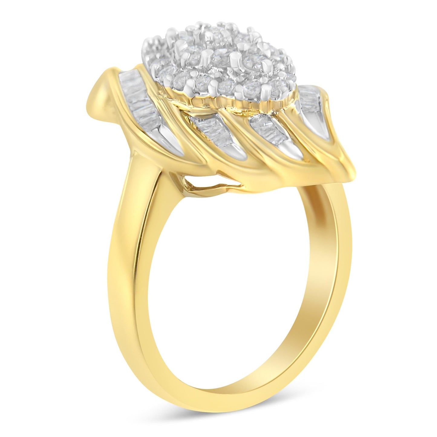 10K Yellow Gold Plated .925 Sterling Silver Diamond Cocktail Ring (3/4 Cttw, I-J Color, I2-I3 Clarity)