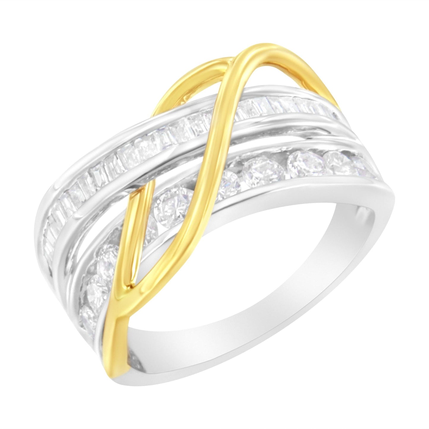 10K White and Yellow Gold 1 1/10 cttw Channel-Set Diamond Bypass Band Ring (J Color, I3 Clarity)