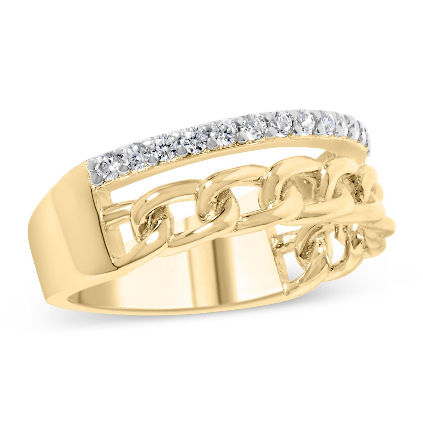 10K Yellow Gold 1/5 Cttw Diamond Cuban Link Ring Band (I-J Color, I2-I3 Clarity)