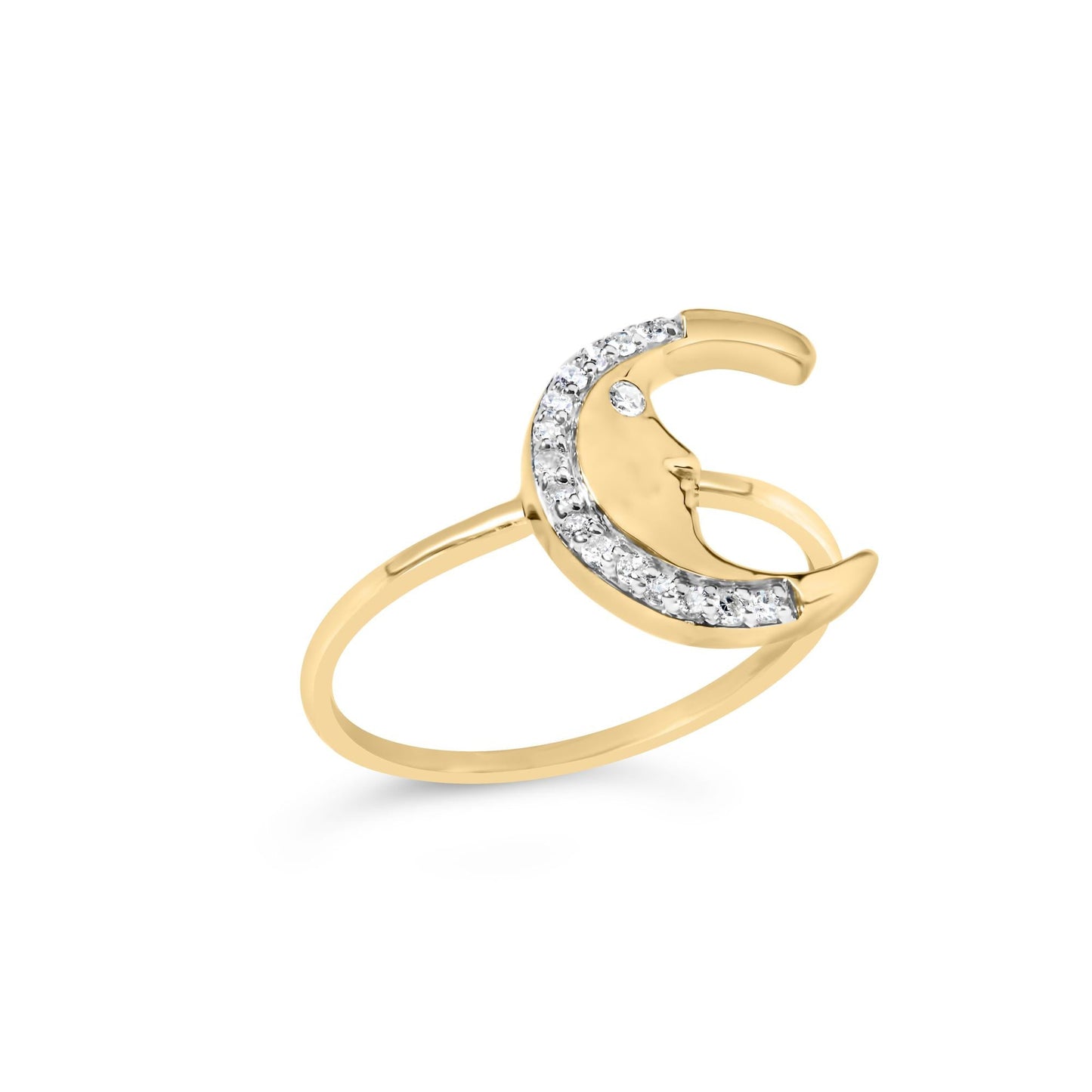 10K Yellow Gold 1/10 Cttw Diamond Crescent Moon Ring (I-J Color, I1-I2 Clarity)