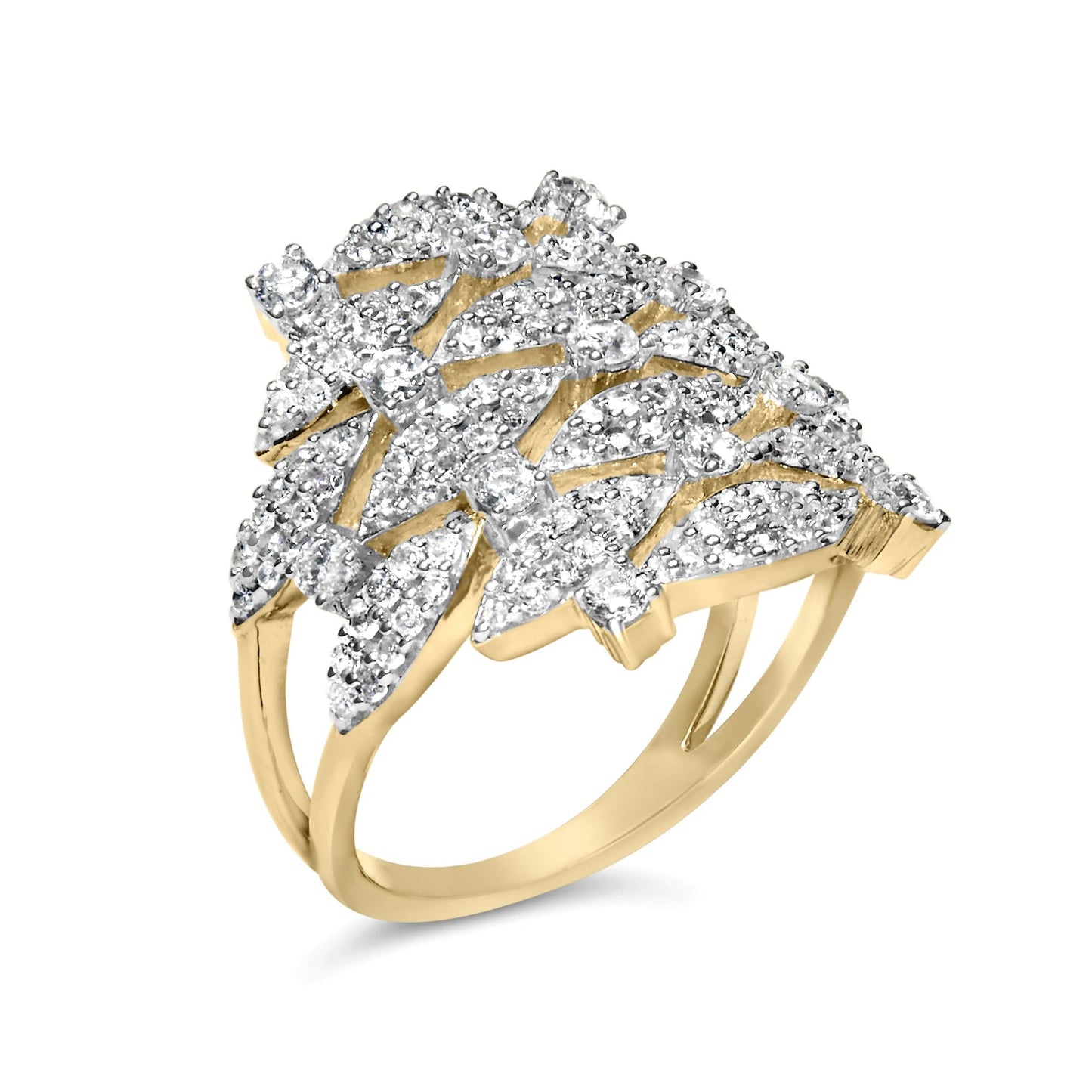 14K Yellow Gold 1.0 Cttw Diamond Geometric Stacked Open Cocktail Ring (I-J Color, I1-I2 Clarity)