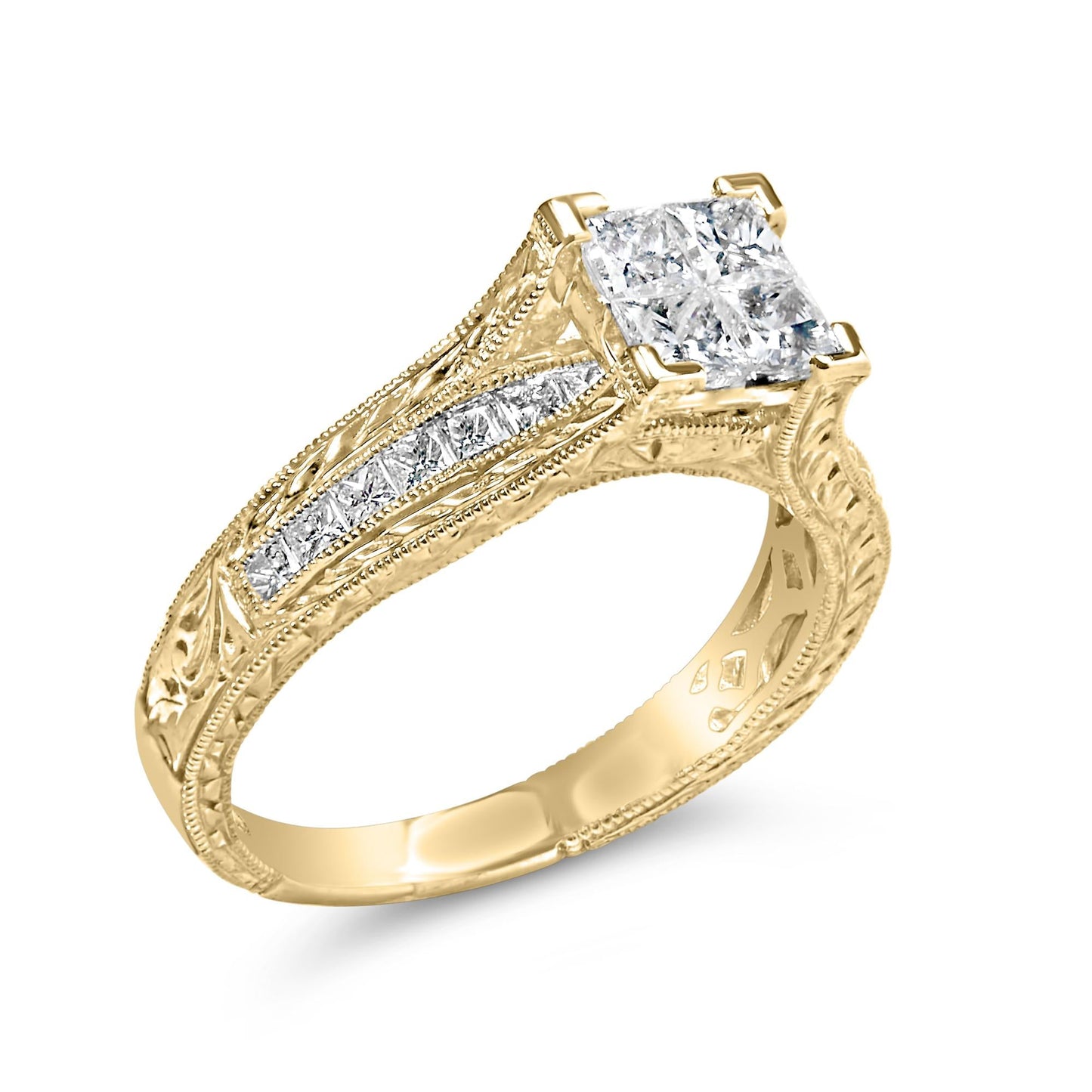 14K Yellow Gold 1.0 Cttw Princess Composite Diamond Engagement Ring (G-H Color, VS1-VS2 Clarity) - Size 7