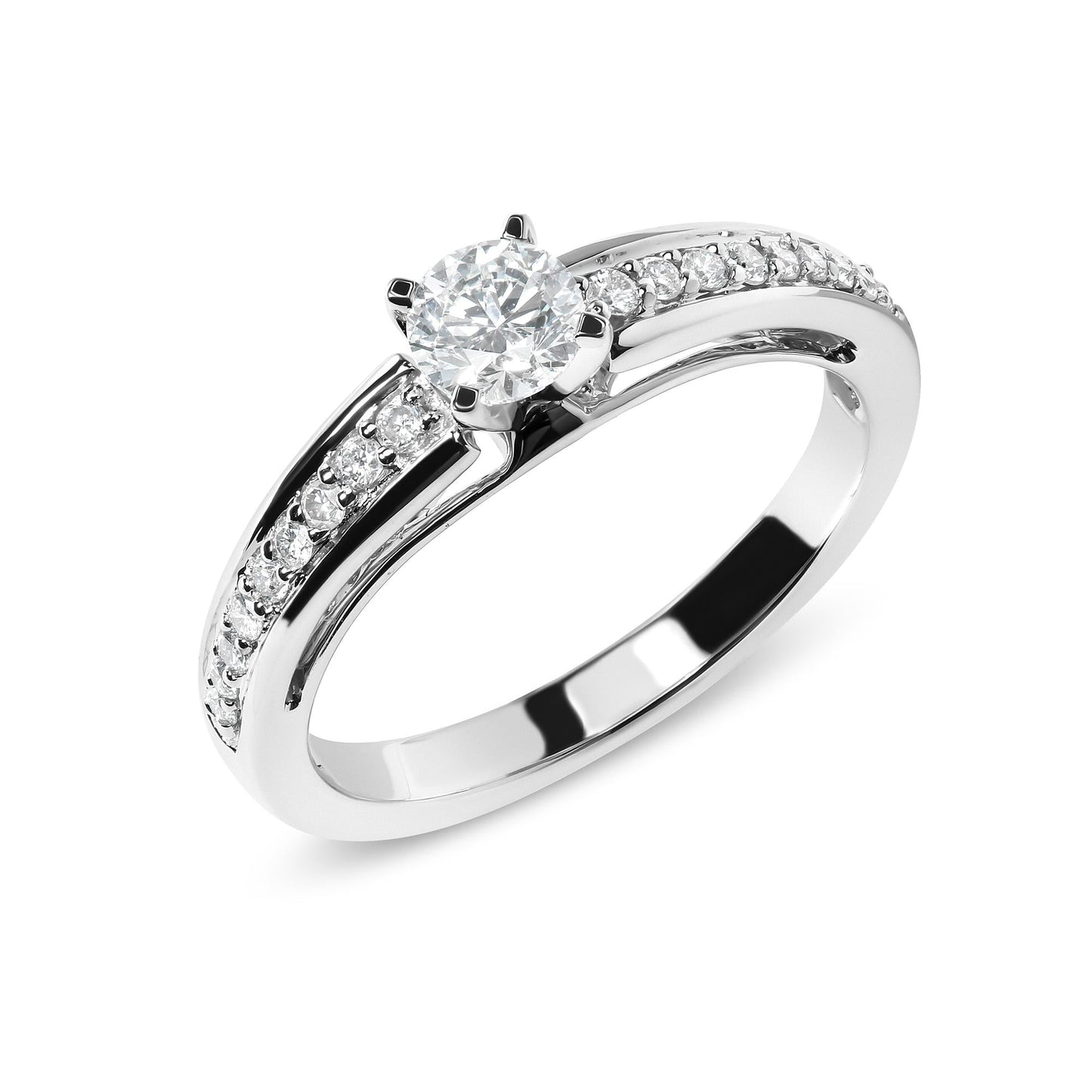 14K White Gold 1/2 Cttw Diamond Solitaire Pave Set Engagement Ring (G-H Color, VS2-SI1 Clarity) - Size 7