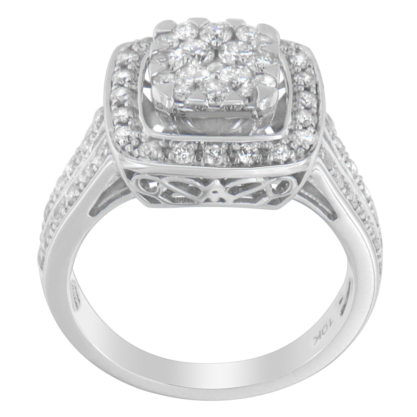 10K White Gold Diamond Cluster Ring (1 Cttw, H-I Color, SI2-I1 Clarity)