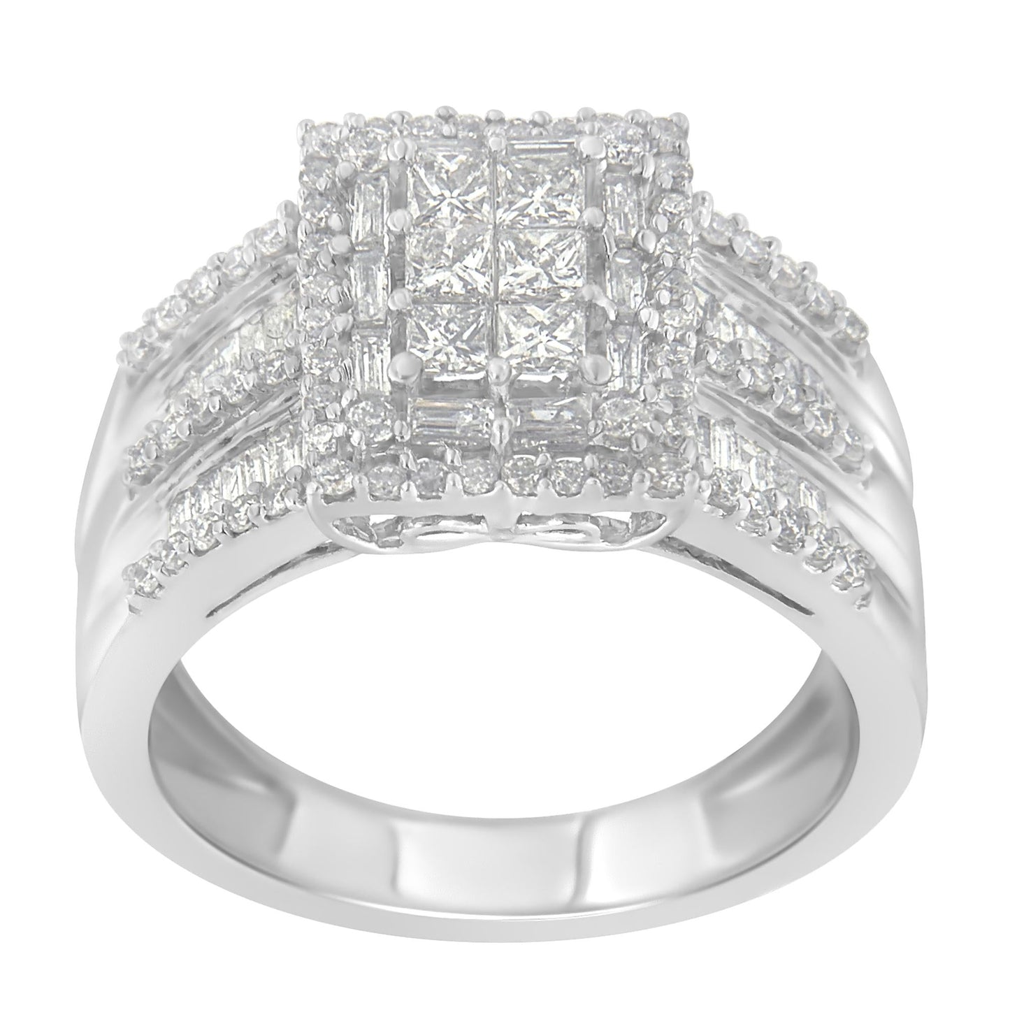 10K White Gold Diamond Cluster Ring (1 cttw, H-I Color, I1-I2 Clarity)