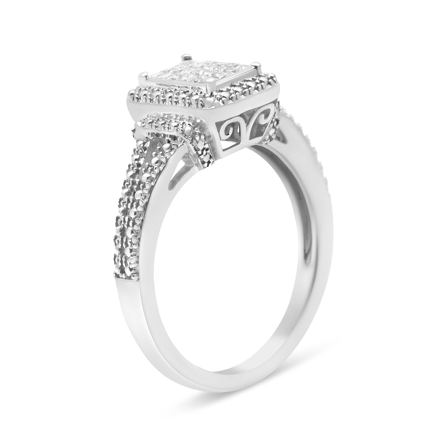 .925 Sterling Silver 1/4 Cttw Princess-cut Diamond Composite Engagement Ring with Beaded Shank (H-I Color, SI1-SI2 Clarity)