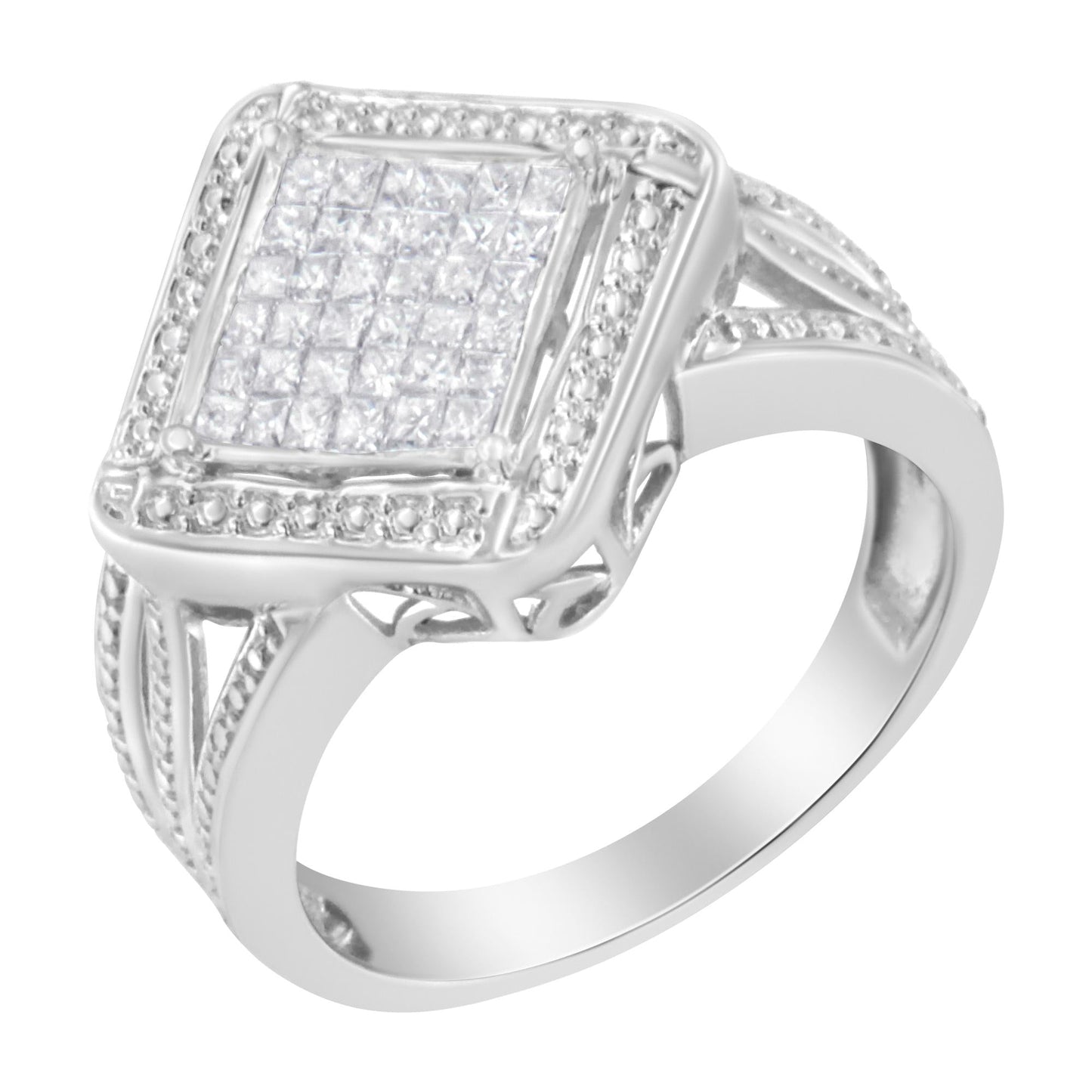 .925 Sterling Silver 2/5 Cttw Princess Cut Diamond Square On Point Cluster Composite Cocktail Ring (H-I Color, SI1-SI2 Clarity)