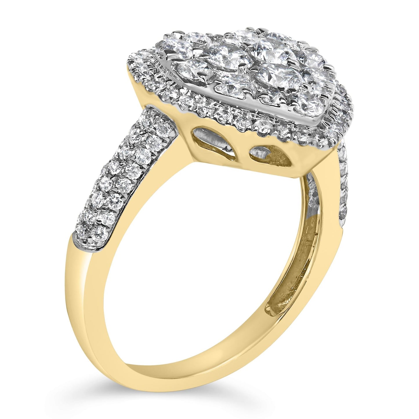 14K Yellow Gold 1 1/2 Cttw Diamond Heart Shaped Composite Ring (H-I Color, SI2-I1 Clarity) - Ring Size 7