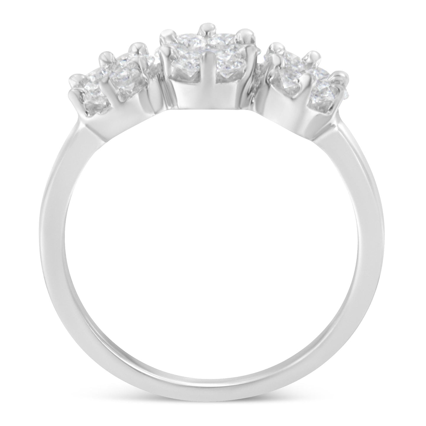 14K White Gold Three-Stone Cluster Diamond Ring (0.7 Cttw, H-I Color, SI2-I1 Clarity)